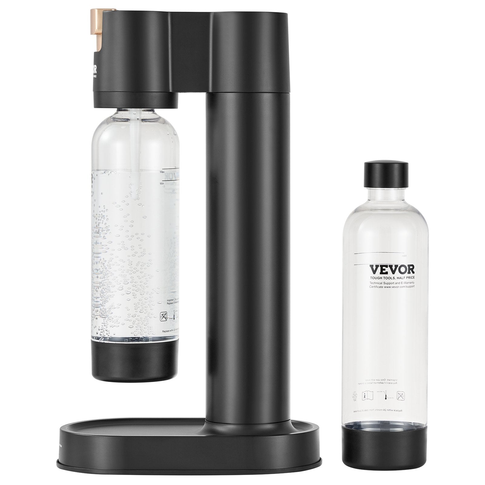 VEVOR Sparkling Water Maker, Soda Maker Machine for Home Carbonating, Seltzer Water Starter Kit with 2 BPA-free 1L PET Bottles, Compatible with Mainstream Screw-in 60L CO2 Cylinder(NOT Included) Black 
