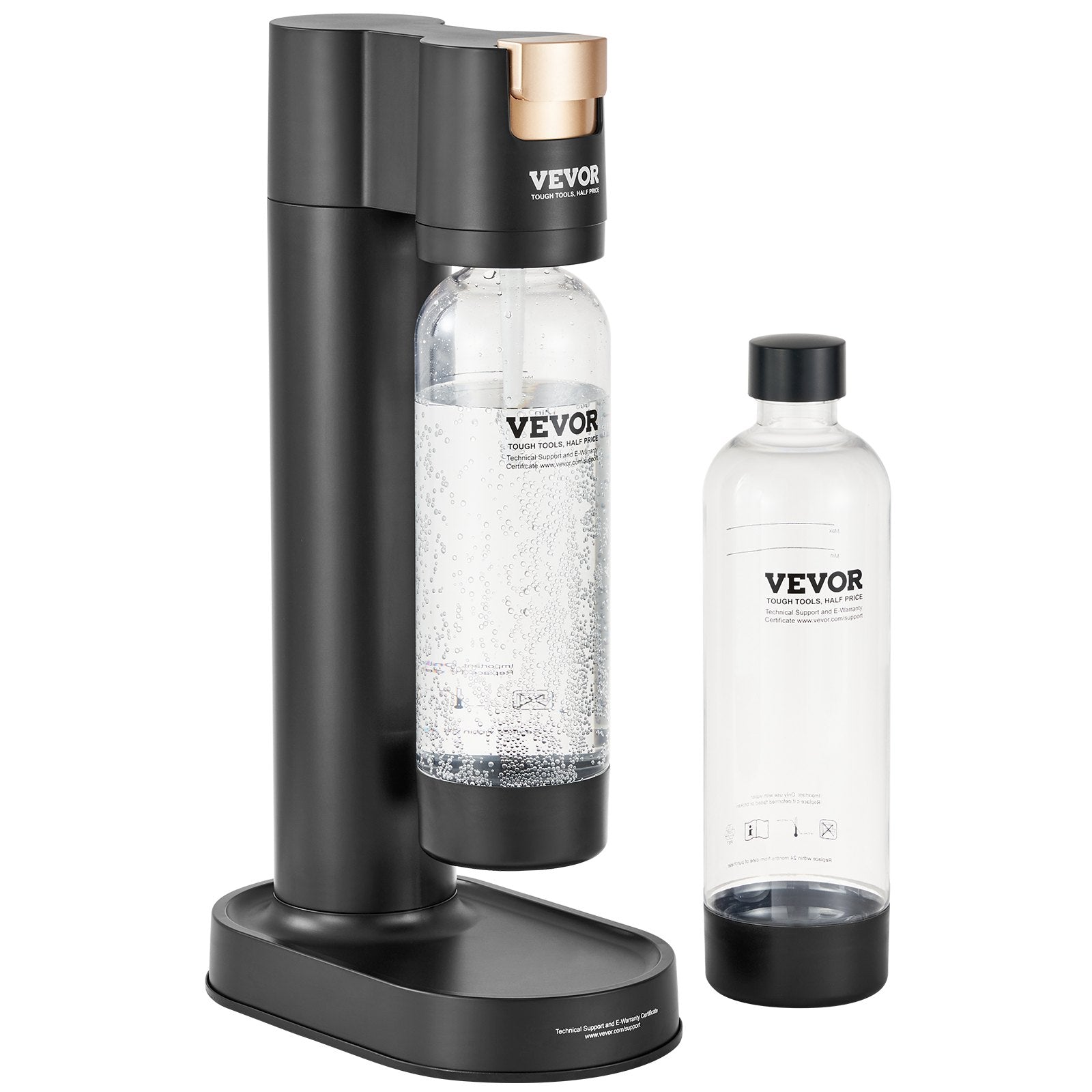 VEVOR Sparkling Water Maker, Soda Maker Machine for Home Carbonating, Seltzer Water Starter Kit with 2 BPA-free 1L PET Bottles, Compatible with Mainstream Screw-in 60L CO2 Cylinder(NOT Included) Black 