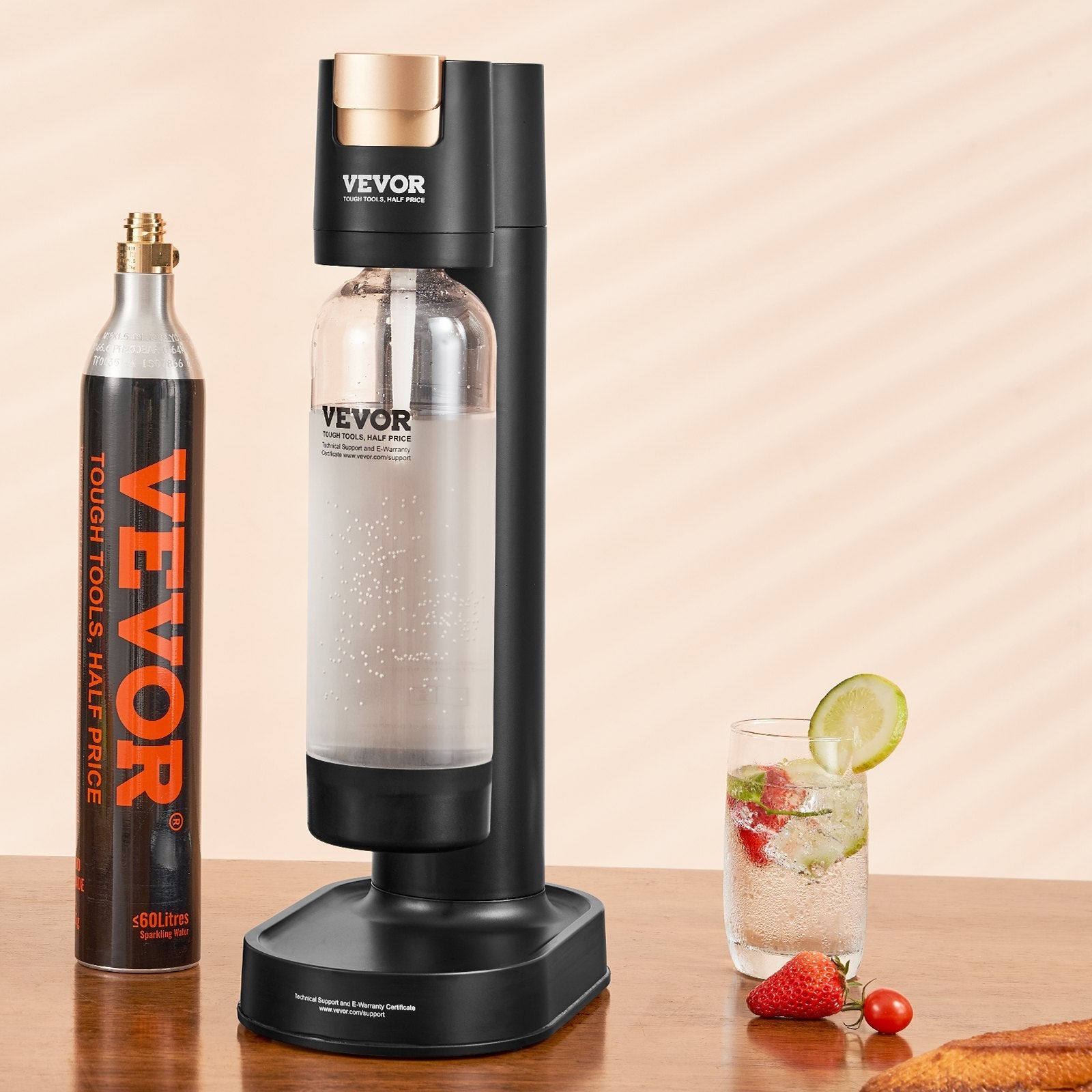VEVOR Sparkling Water Maker, Soda Maker Machine for Home Carbonating, Seltzer Water Starter Kit with BPA-free 1L PET Bottle, CO2 Cylinder, Compatible with Mainstream Screw-in 60L CO2 Cylinder 
