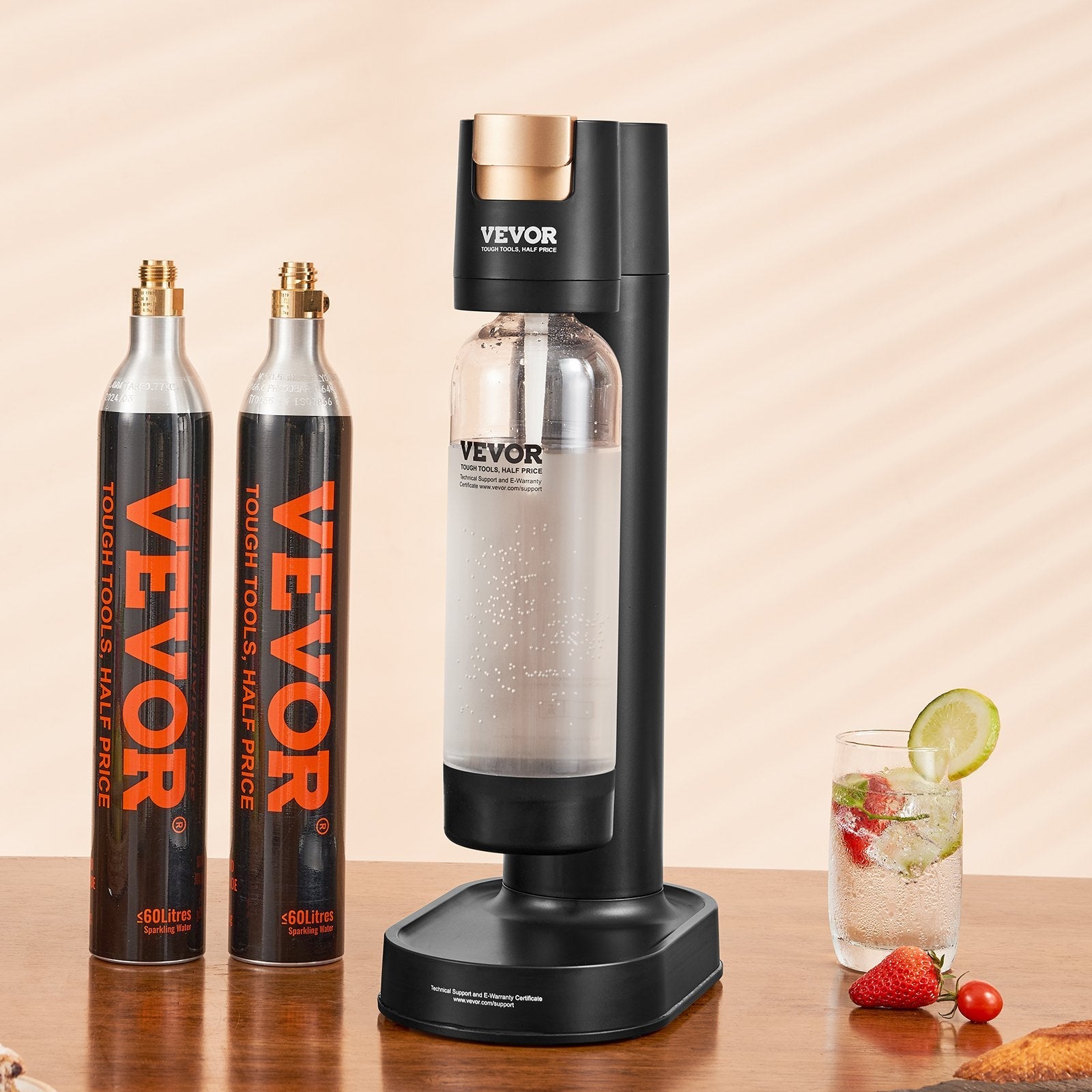 VEVOR Sparkling Water Maker, Soda Maker Machine for Home Carbonating, Seltzer Water Starter Kit with BPA-free 1L PET Bottle, 2 CO2 Cylinders, Compatible with Mainstream Screw-in 60L CO2 Cylinder 