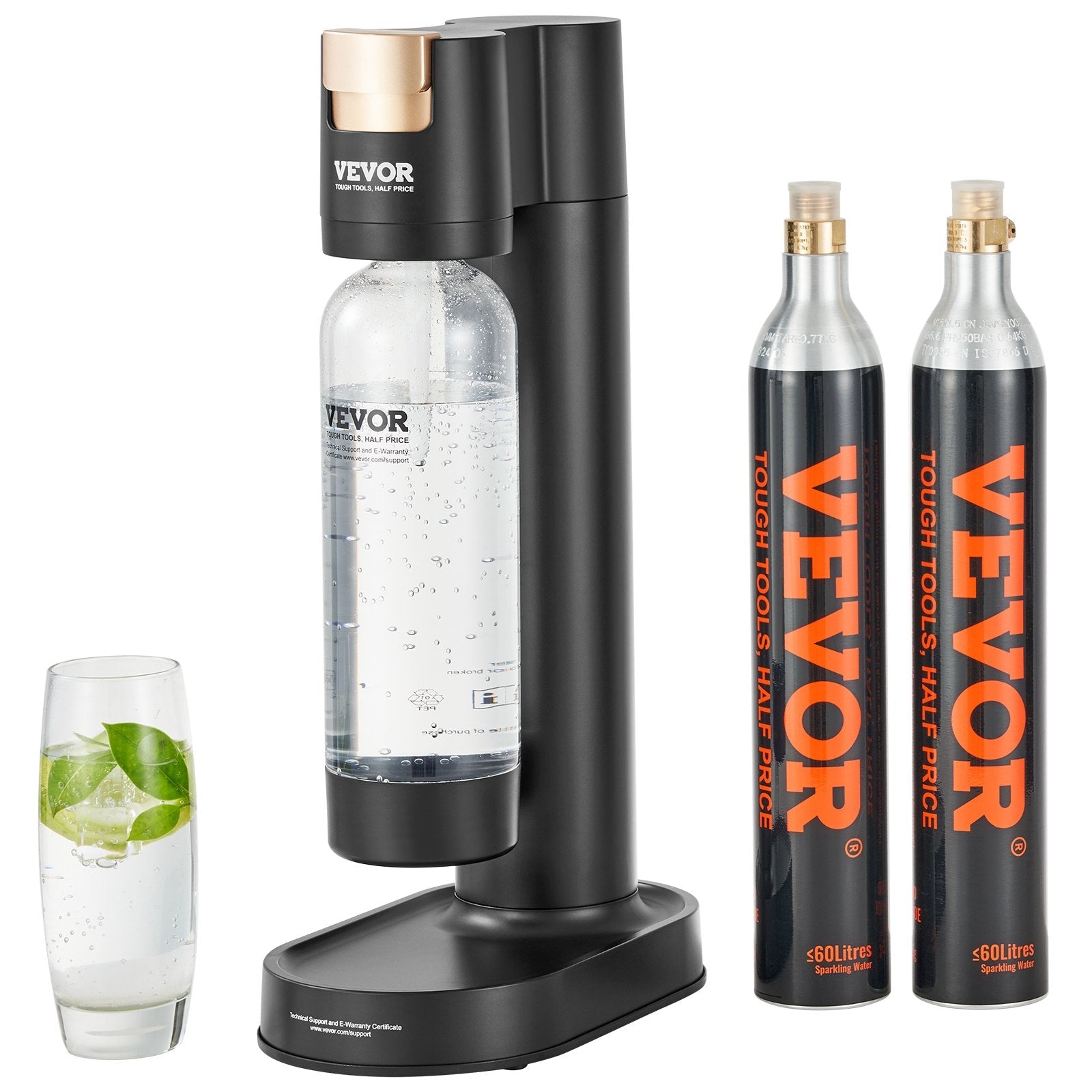 VEVOR Sparkling Water Maker, Soda Maker Machine for Home Carbonating, Seltzer Water Starter Kit with BPA-free 1L PET Bottle, 2 CO2 Cylinders, Compatible with Mainstream Screw-in 60L CO2 Cylinder 
