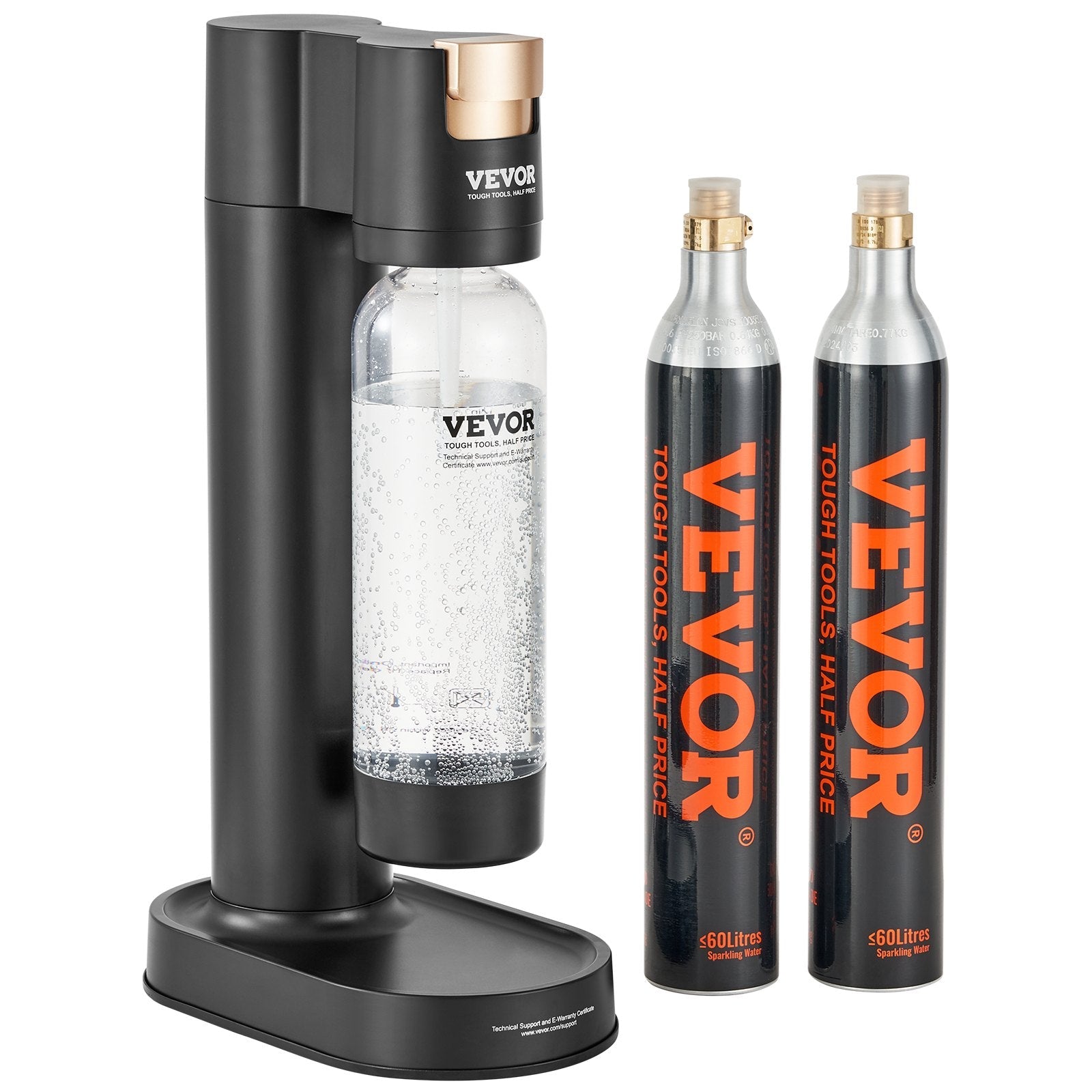 VEVOR Sparkling Water Maker, Soda Maker Machine for Home Carbonating, Seltzer Water Starter Kit with BPA-free 1L PET Bottle, 2 CO2 Cylinders, Compatible with Mainstream Screw-in 60L CO2 Cylinder 