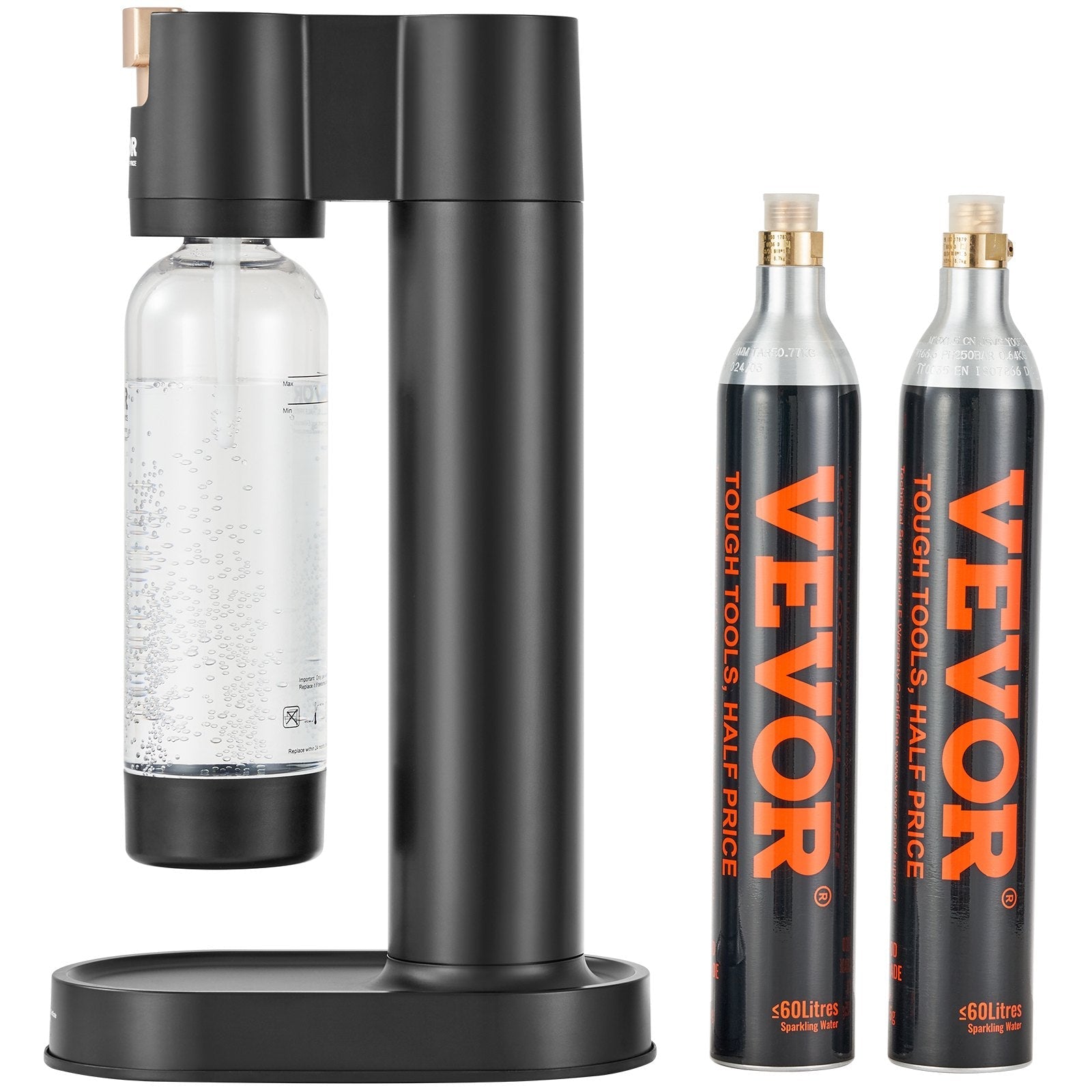 VEVOR Sparkling Water Maker, Soda Maker Machine for Home Carbonating, Seltzer Water Starter Kit with BPA-free 1L PET Bottle, 2 CO2 Cylinders, Compatible with Mainstream Screw-in 60L CO2 Cylinder 