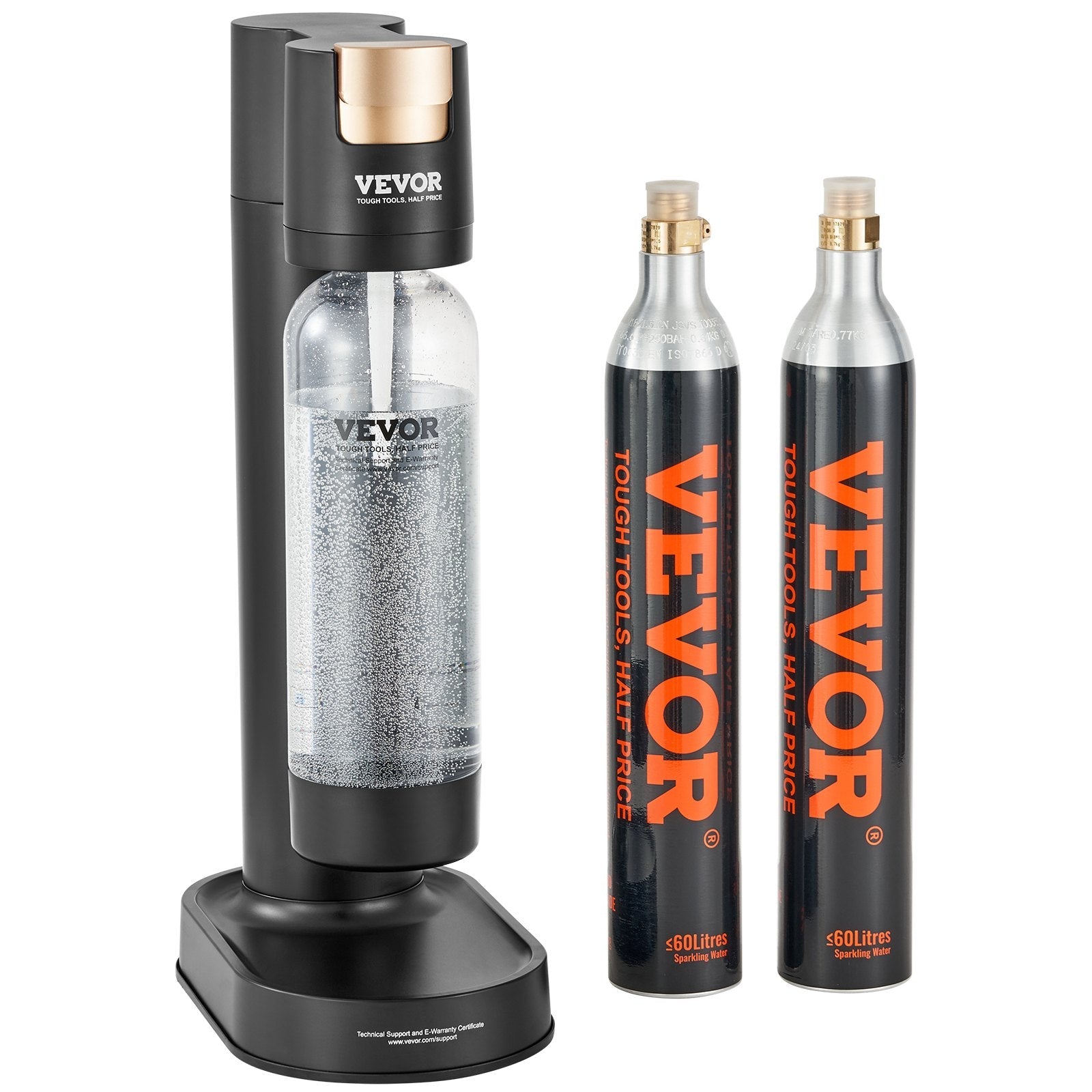 VEVOR Sparkling Water Maker, Soda Maker Machine for Home Carbonating, Seltzer Water Starter Kit with BPA-free 1L PET Bottle, 2 CO2 Cylinders, Compatible with Mainstream Screw-in 60L CO2 Cylinder 
