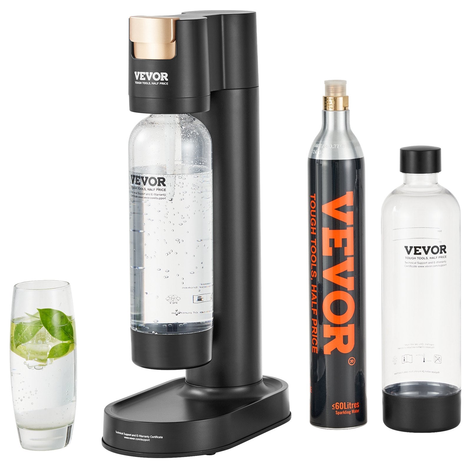 VEVOR Sparkling Water Maker, Soda Maker Machine for Home Carbonating, Seltzer Water Starter Kit with 2 BPA-free 1L PET Bottles, CO2 Cylinder, Compatible with Mainstream Screw-in 60L CO2 Cylinder 