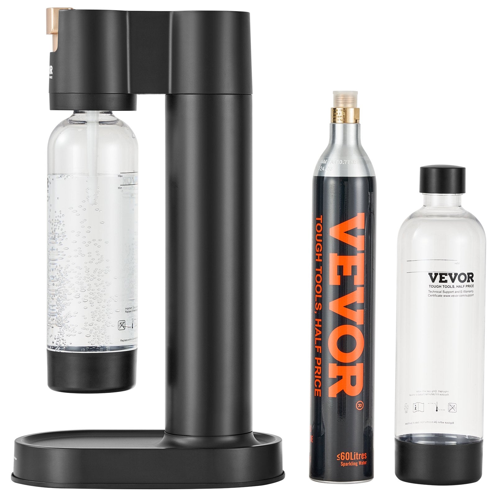 VEVOR Sparkling Water Maker, Soda Maker Machine for Home Carbonating, Seltzer Water Starter Kit with 2 BPA-free 1L PET Bottles, CO2 Cylinder, Compatible with Mainstream Screw-in 60L CO2 Cylinder 