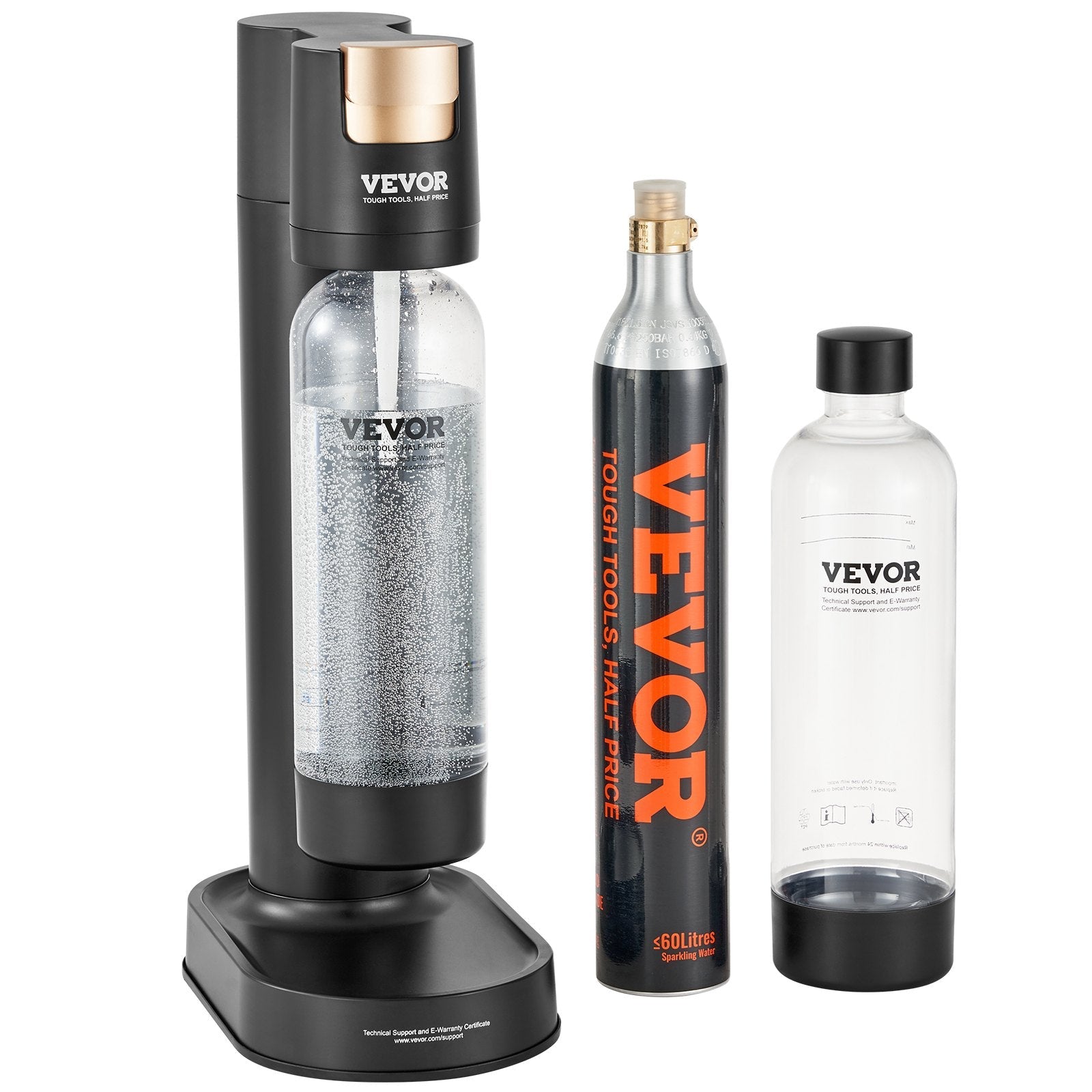VEVOR Sparkling Water Maker, Soda Maker Machine for Home Carbonating, Seltzer Water Starter Kit with 2 BPA-free 1L PET Bottles, CO2 Cylinder, Compatible with Mainstream Screw-in 60L CO2 Cylinder 