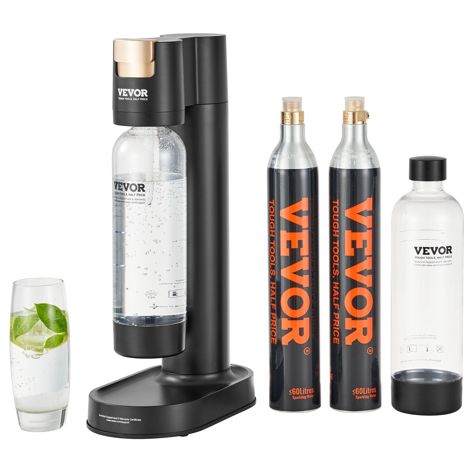 VEVOR Sparkling Water Maker, Soda Maker Machine for Home Carbonating, Seltzer Water Starter Kit with 2 BPA-free 1L PET Bottles, 2 CO2 Cylinders, Compatible with Mainstream Screw-in 60L CO2 Cylinder 