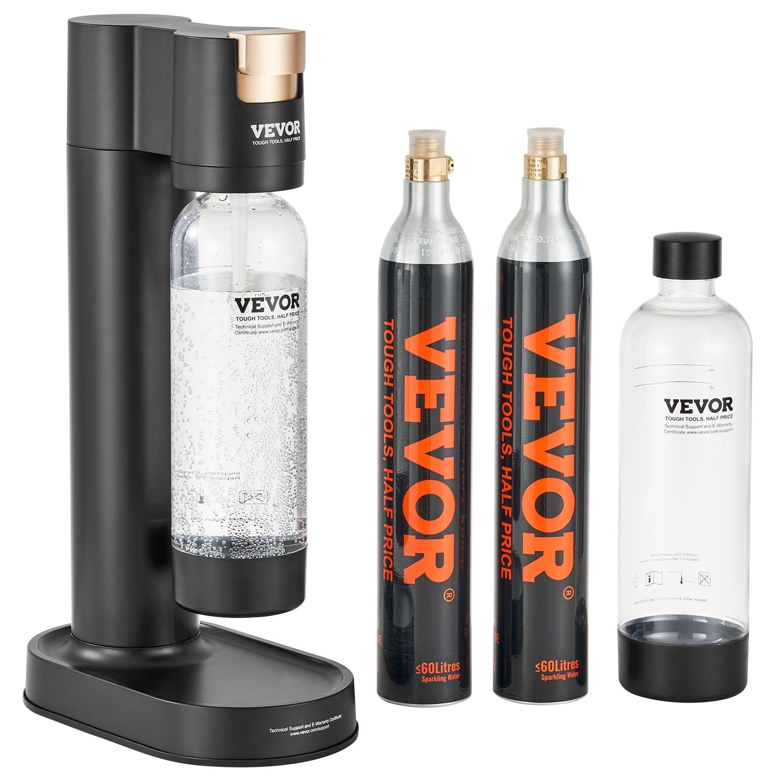 VEVOR Sparkling Water Maker, Soda Maker Machine for Home Carbonating, Seltzer Water Starter Kit with 2 BPA-free 1L PET Bottles, 2 CO2 Cylinders, Compatible with Mainstream Screw-in 60L CO2 Cylinder 