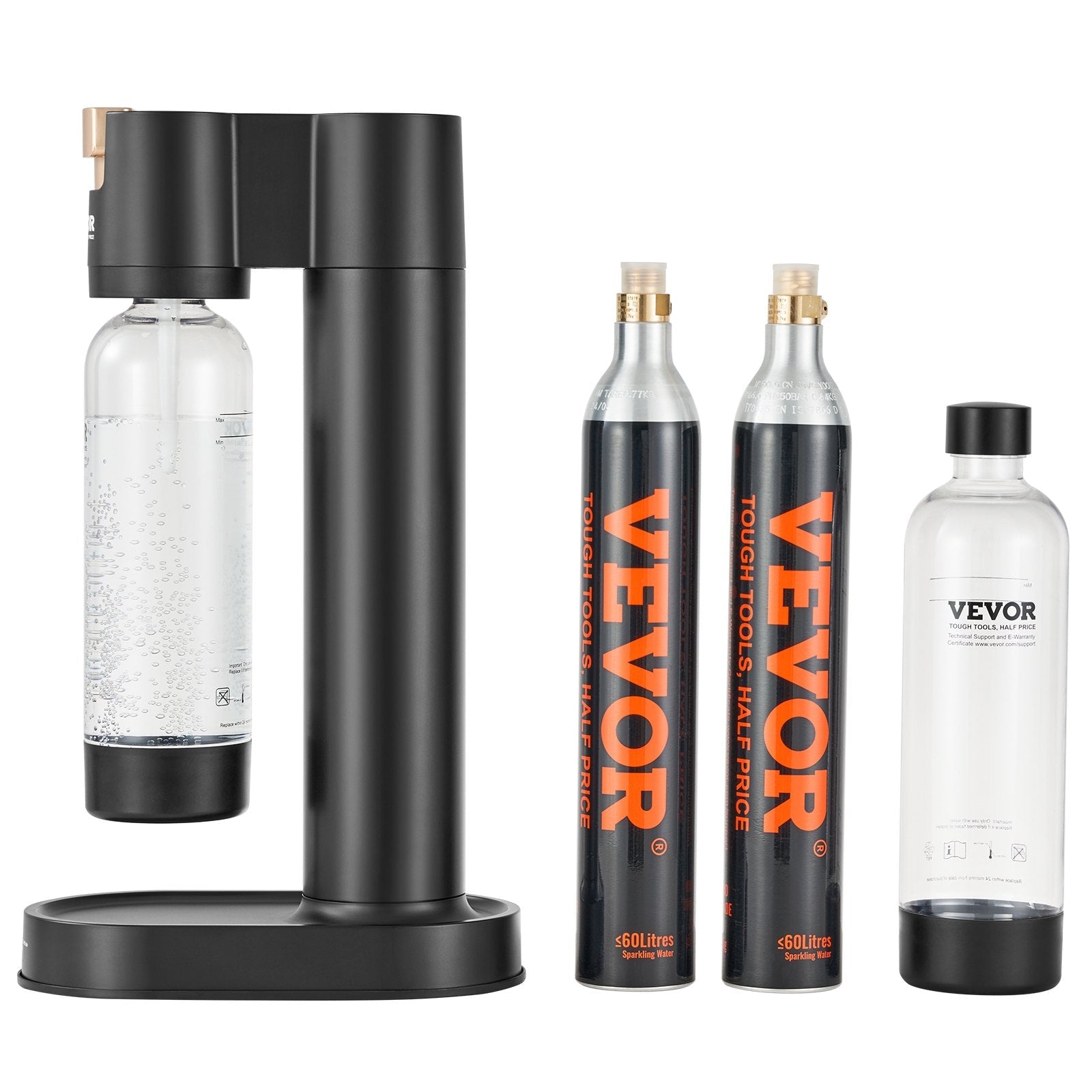 VEVOR Sparkling Water Maker, Soda Maker Machine for Home Carbonating, Seltzer Water Starter Kit with 2 BPA-free 1L PET Bottles, 2 CO2 Cylinders, Compatible with Mainstream Screw-in 60L CO2 Cylinder 