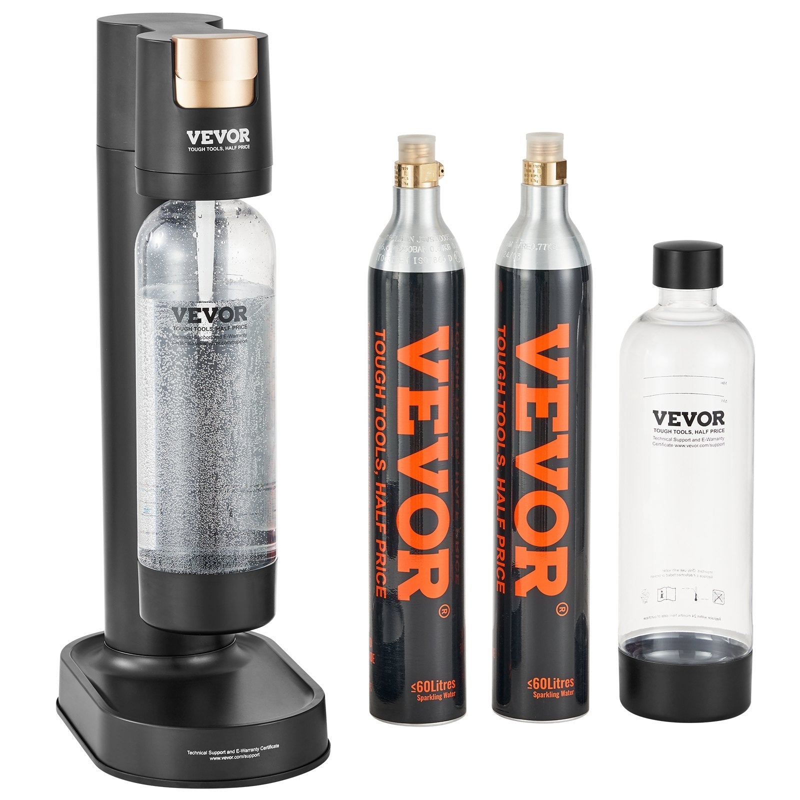 VEVOR Sparkling Water Maker, Soda Maker Machine for Home Carbonating, Seltzer Water Starter Kit with 2 BPA-free 1L PET Bottles, 2 CO2 Cylinders, Compatible with Mainstream Screw-in 60L CO2 Cylinder 