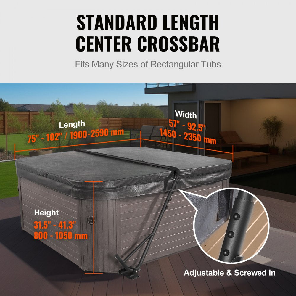 VEVOR Hot Tub Cover Lift, Spa Cover Lift, Height 31.5" - 41.3" Width 57" - 92.5" Adjustable, Installed Underneath on Both Sides, Suitable for Various Sizes of Rectangular Bathtubs, Hot Tubs, Spa 