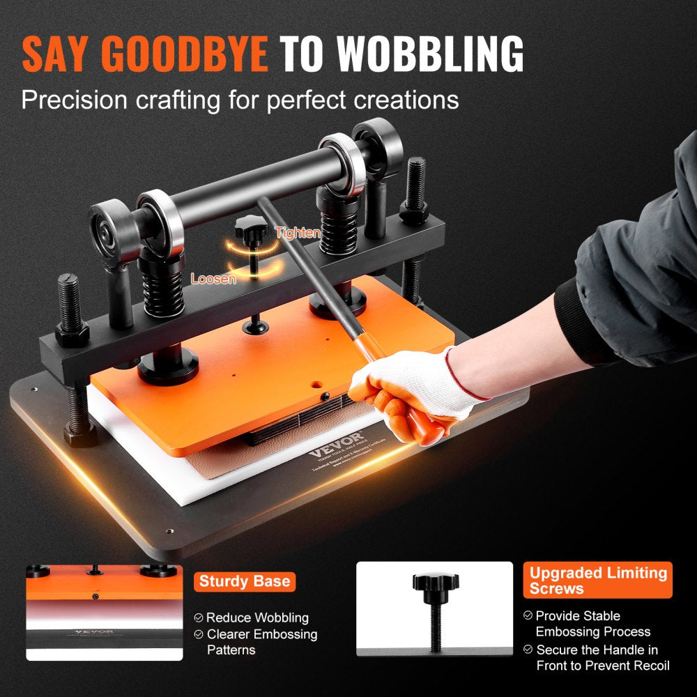VEVOR Leather Cutting Machine, 14.2 x 10.2 in Embossing Plate Manual Die Cutter, 0.47 in Pressure Stroke Leather Embossing Machine, Dual Guide Shafts Die Cut Machine for Various of Materials 