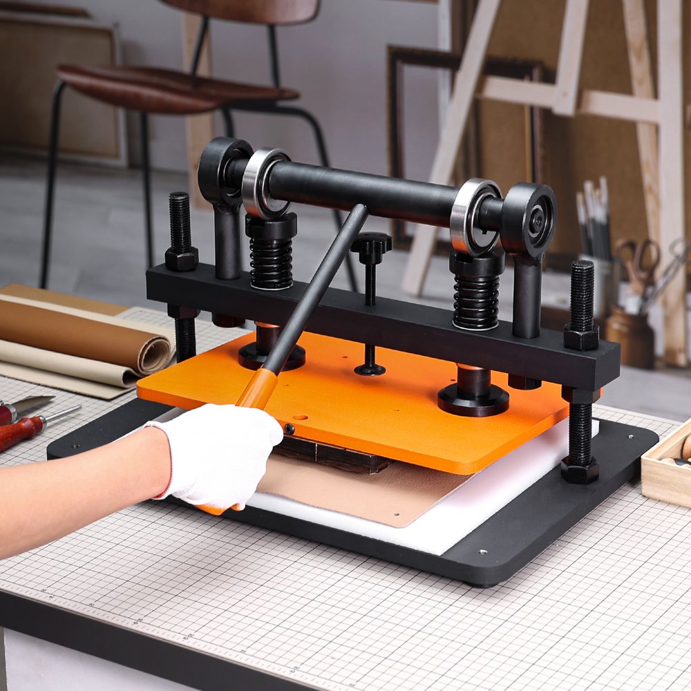 VEVOR Leather Cutting Machine, 14.2 x 10.2 in Embossing Plate Manual Die Cutter, 0.47 in Pressure Stroke Leather Embossing Machine, Dual Guide Shafts Die Cut Machine for Various of Materials 