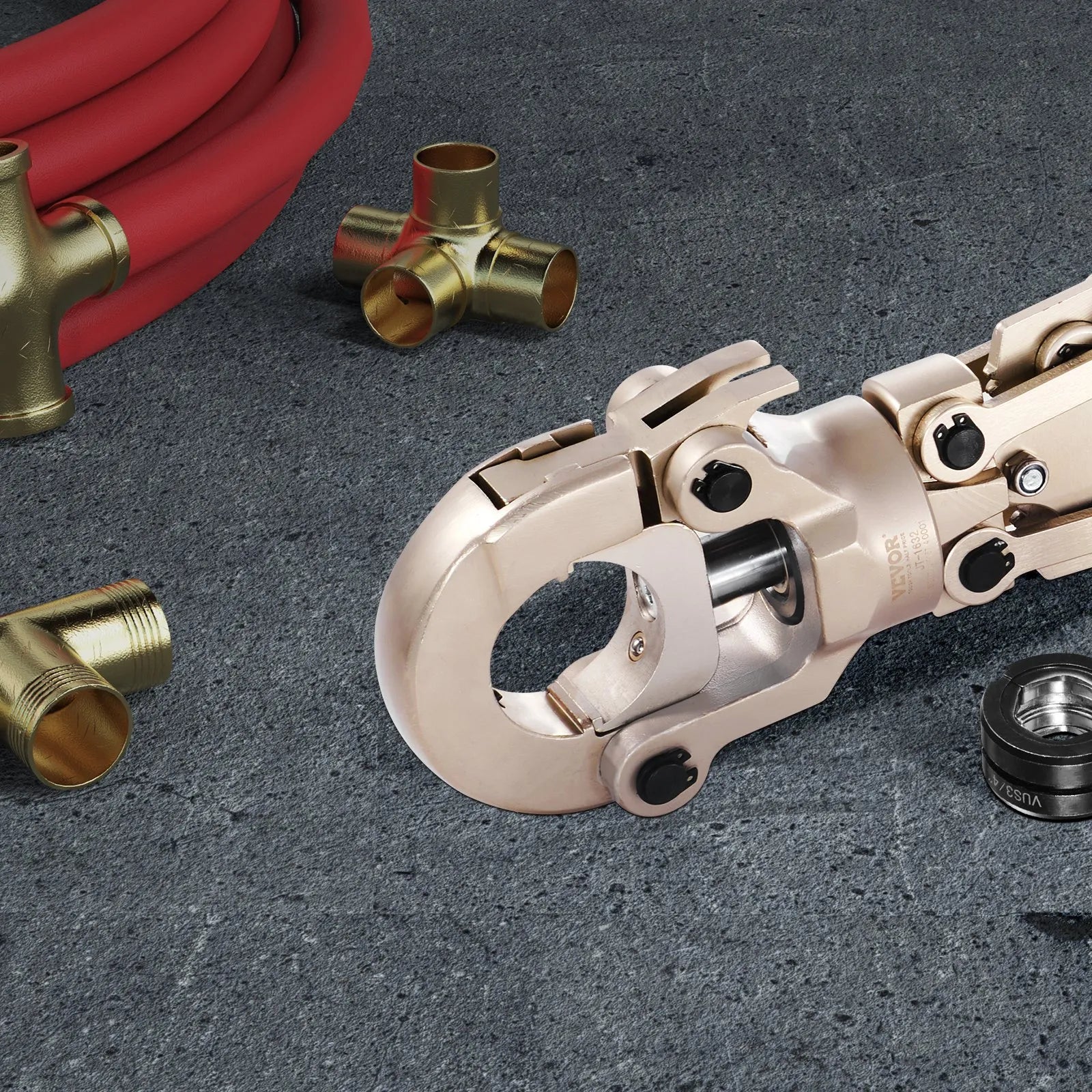 VEVOR Copper Press Tool Tube Fittings Crimping Kit, Pro Press Crimper with 1/2", 3/4", 1" Quick Change Jaws, 360° Rotatable Crimp Tool & Locking Pin, Extendable Handle, Meet ASTM B88 and B75 Standard