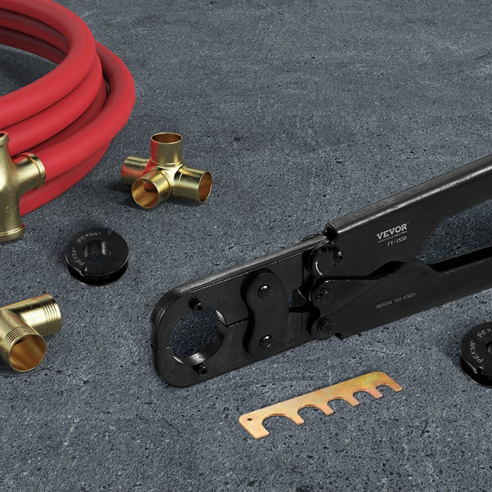 VEVOR PEX Pipe Crimping Tool Kit, Pro Press Crimper for 3/8", 1/2", 3/4" Crimp Rings, with 3 Jaw Dies, PEX Tubing Cutter, Go/No-Go Gauge, Copper Ring Removal Tool, Meets ASTM F1807 Standards 