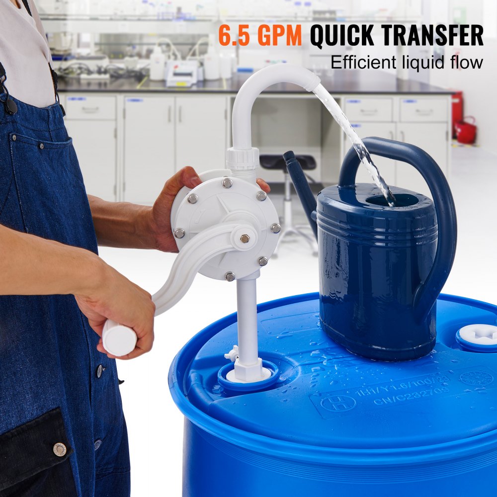 VEVOR Drum Pump, 6.5 GPM Flow, Rotary Barrel Pump Hand Crank, Fits 5 to 55 Gallon Drums with 3-Section Suction Tube Assembly and Hose, Designed for Fast Transfer of Water, Alcohol, Corrosive Liquids 