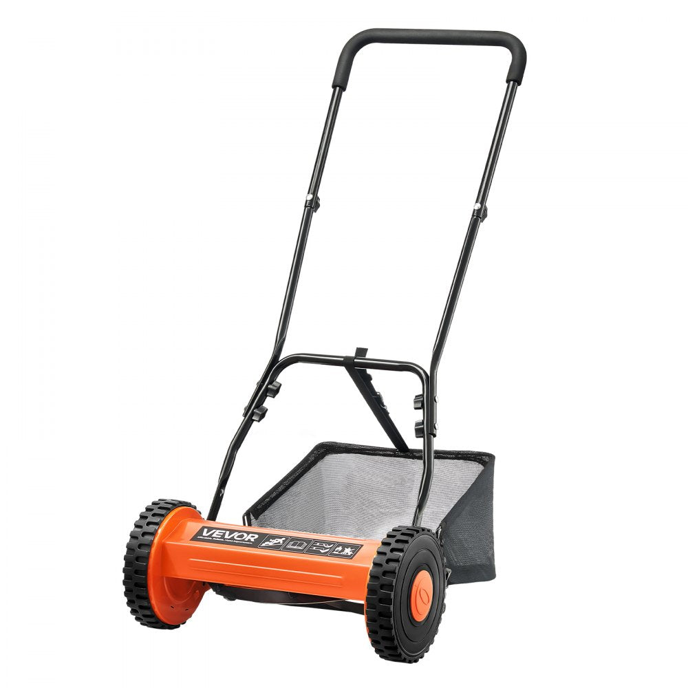 Manual Push Reel Lawn Mower with Grass Catcher Bag, 5-Blade Walk-Behind Mower, 14 in or 18 in