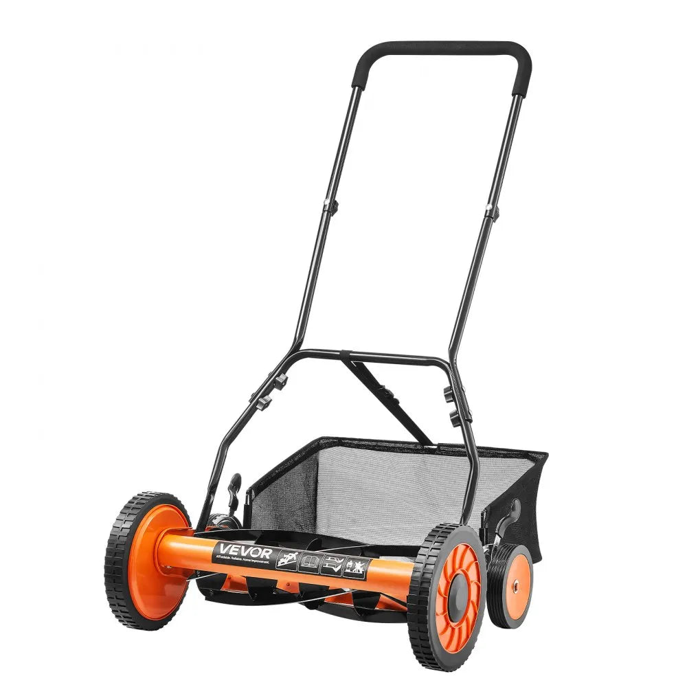 Manual Push Reel Lawn Mower with Grass Catcher Bag, 5-Blade Walk-Behind Mower, 14 in or 18 in