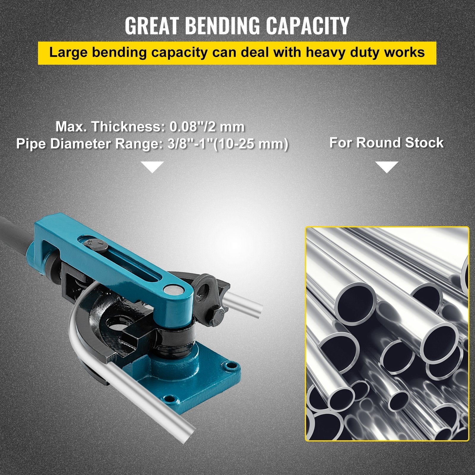 VEVOR Pipe Tube Bender 3/8" to 1", Manual Tube Bender with 7 Dies, Heavy Duty Tube Bender Tubing of Steel Metal Copper Ideal for Repair Shops 