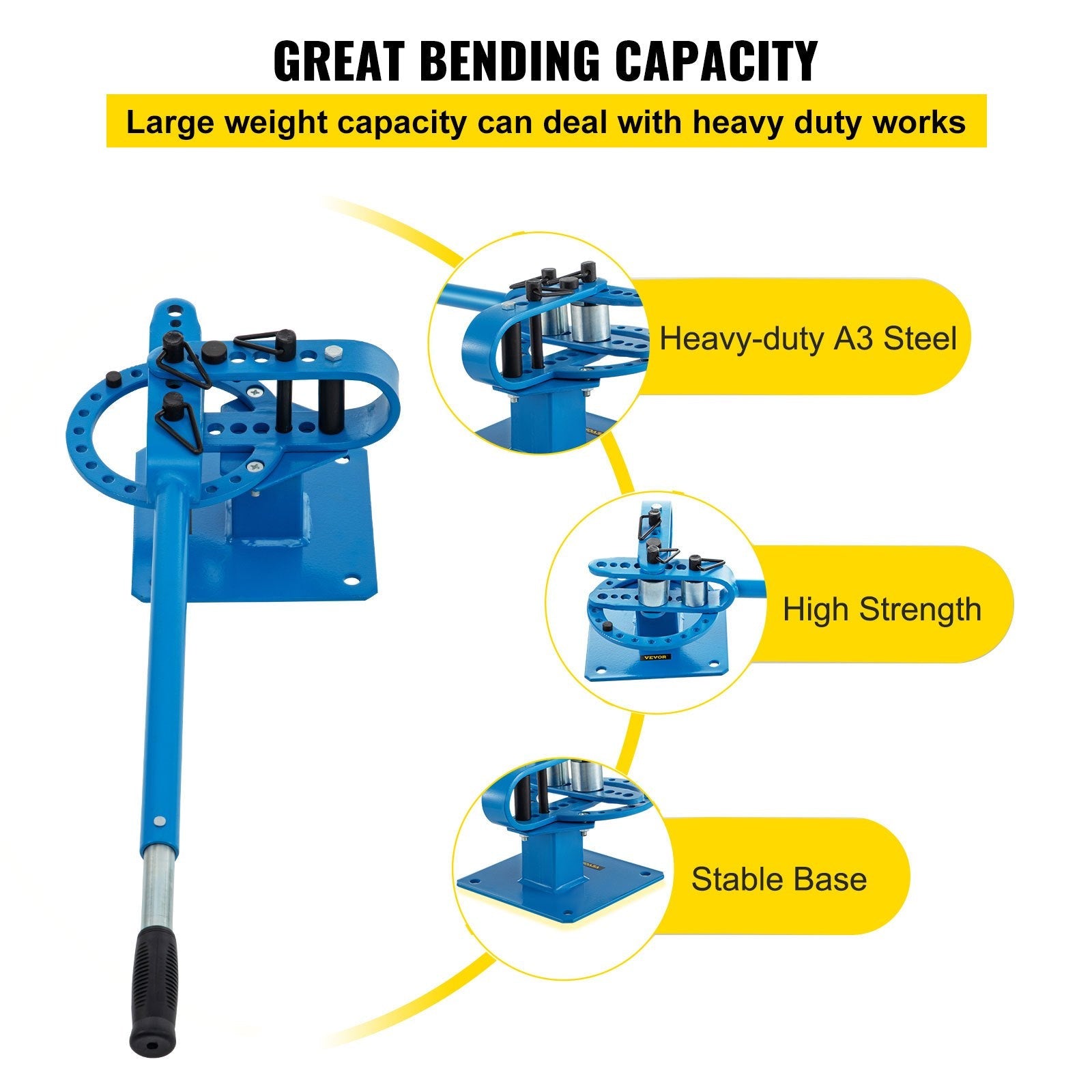 VEVOR YP-9 Manual Bench Top Compact Bender Pipe Bending Machine 7 Dies 1-3inch Metal Fabrication Tube Rod Pipe Bender 44ft Mount Powdercoat Telescoping Handle Maximum 5/8 Thick 1-15/16inch Width 