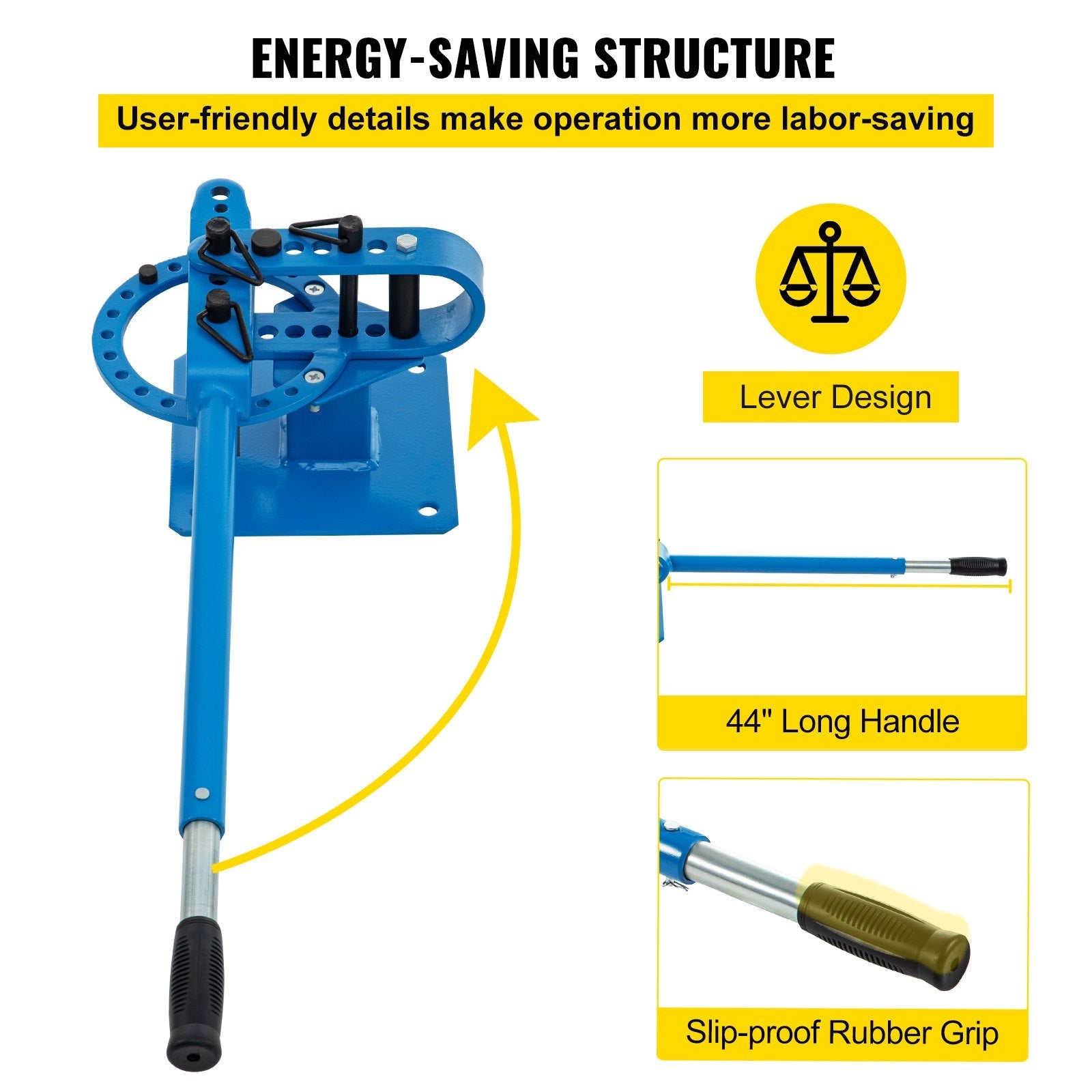 VEVOR YP-9 Manual Bench Top Compact Bender Pipe Bending Machine 7 Dies 1-3inch Metal Fabrication Tube Rod Pipe Bender 44ft Mount Powdercoat Telescoping Handle Maximum 5/8 Thick 1-15/16inch Width 