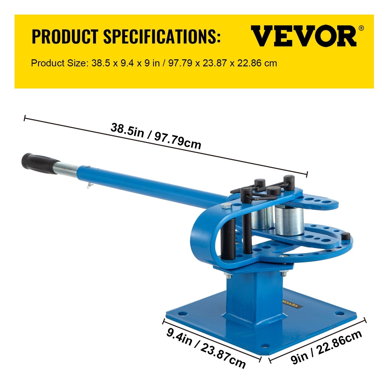 VEVOR YP-9 Manual Bench Top Compact Bender Pipe Bending Machine 7 Dies 1-3inch Metal Fabrication Tube Rod Pipe Bender 44ft Mount Powdercoat Telescoping Handle Maximum 5/8 Thick 1-15/16inch Width 