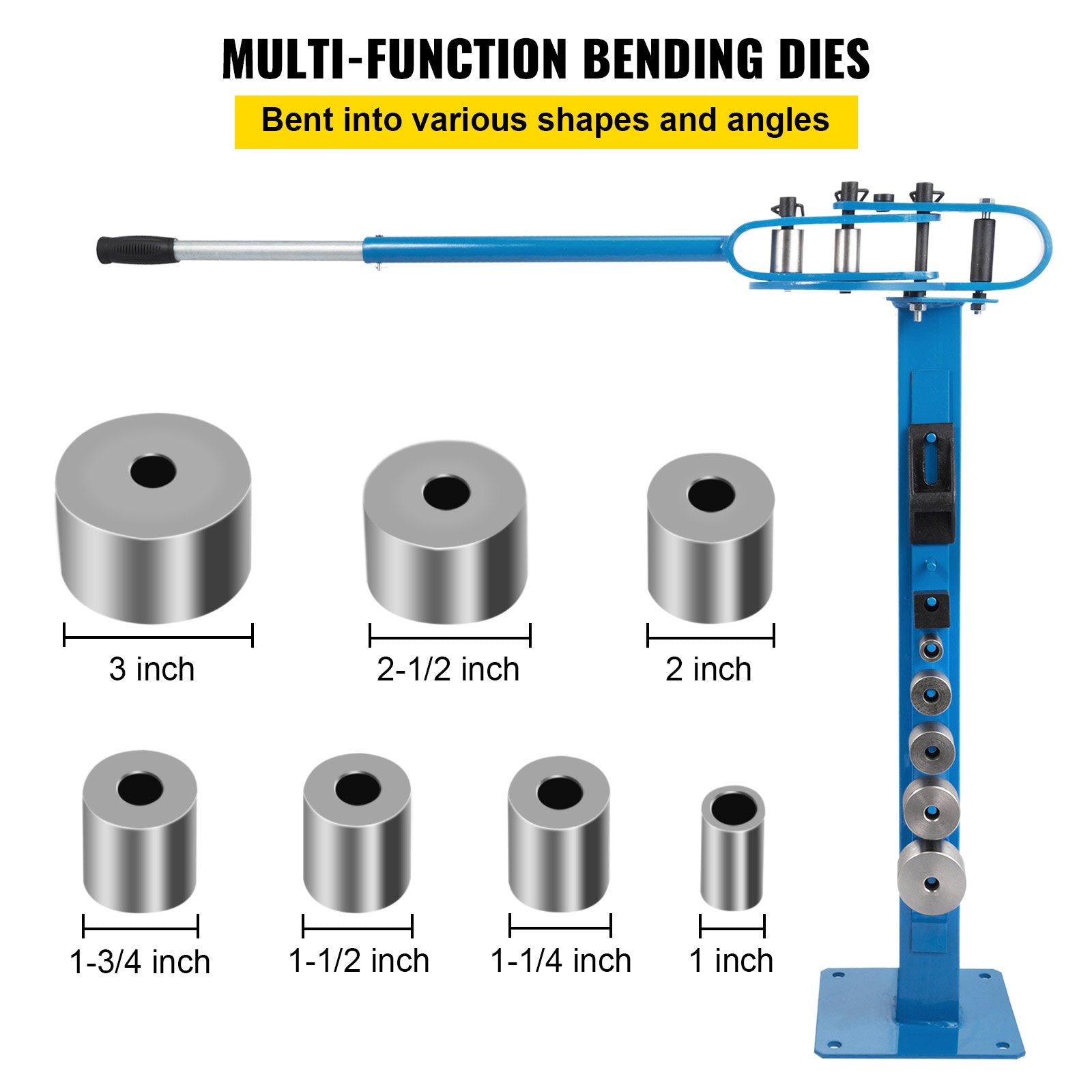 VEVOR YP 38 Pedestal Floor Compact Bender 7 Dies Versatile Compact Metal Tubing Bender 44' Mount Powdercoat Telescoping Handle Maximum 5/8" Thick 1-15/16" Width 