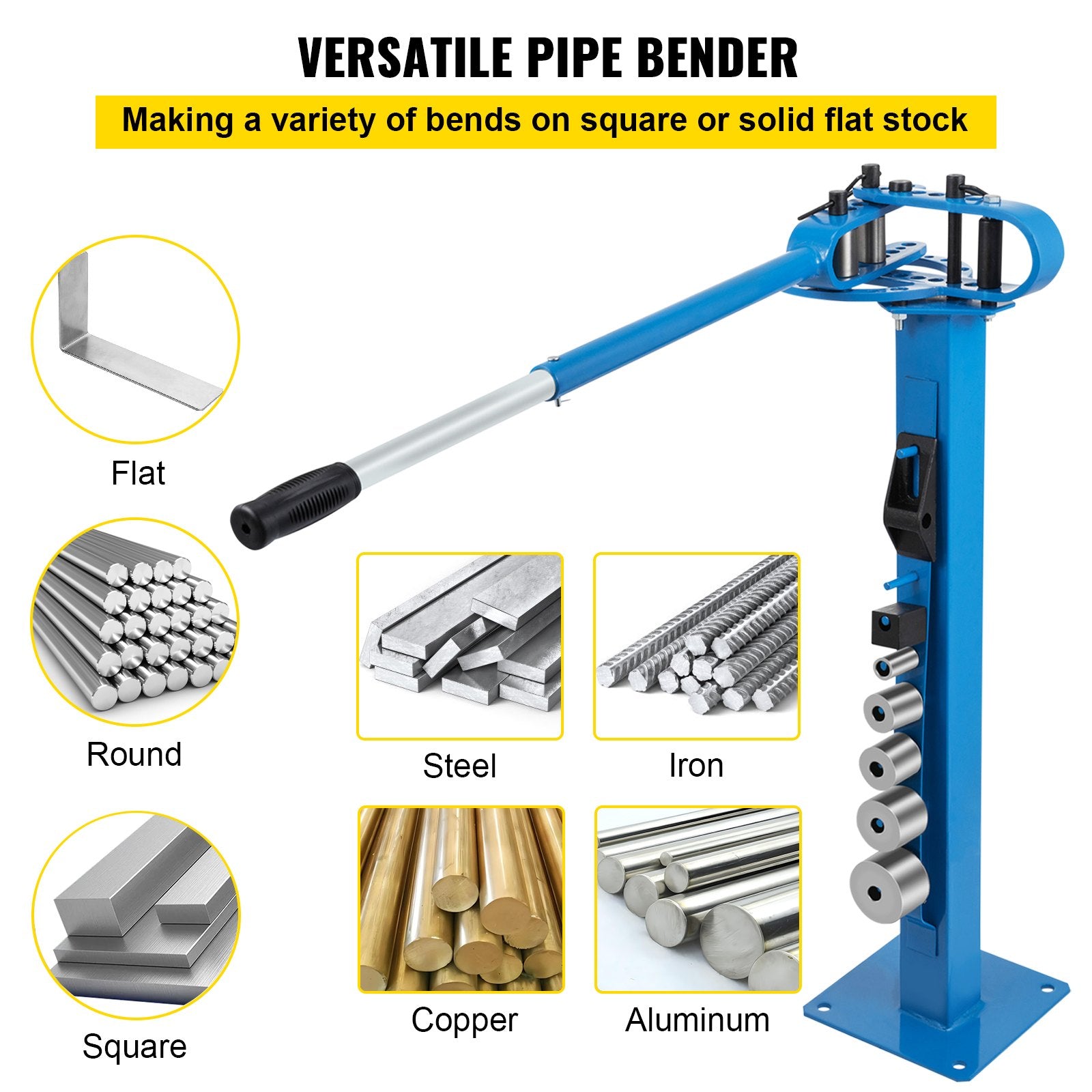 VEVOR YP 38 Pedestal Floor Compact Bender 7 Dies Versatile Compact Metal Tubing Bender 44' Mount Powdercoat Telescoping Handle Maximum 5/8" Thick 1-15/16" Width 