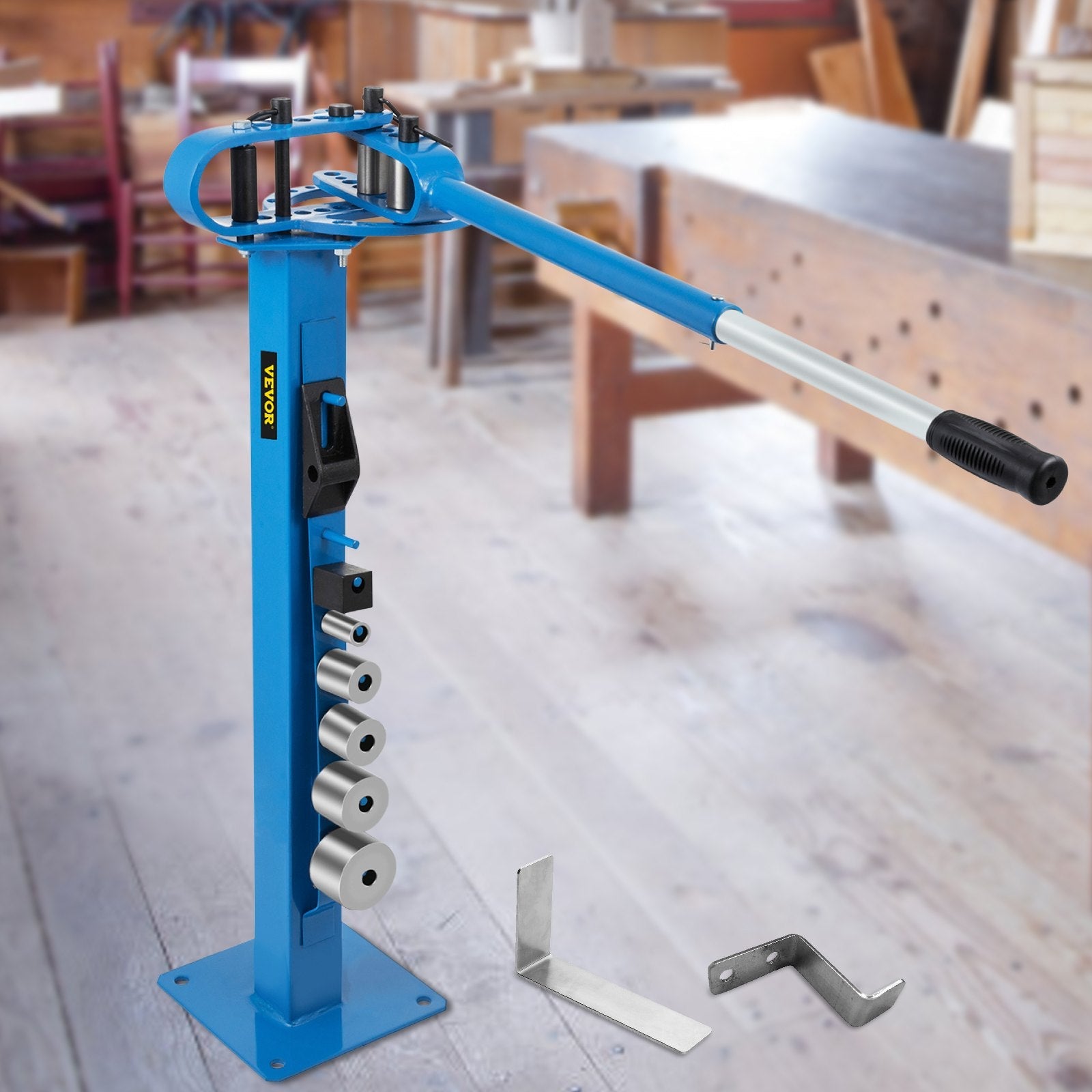 VEVOR YP 38 Pedestal Floor Compact Bender 7 Dies Versatile Compact Metal Tubing Bender 44' Mount Powdercoat Telescoping Handle Maximum 5/8" Thick 1-15/16" Width 