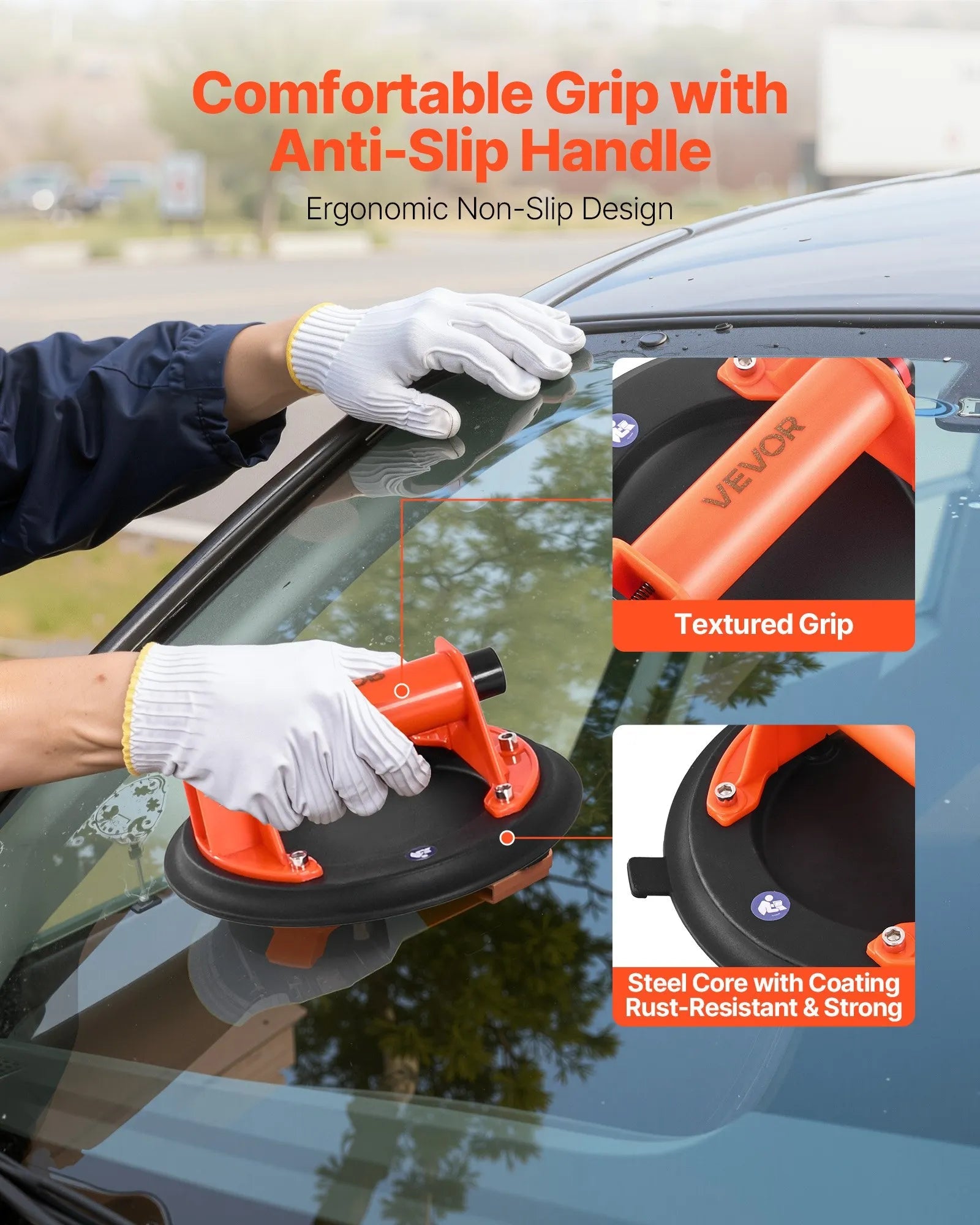 VEVOR Vacuum Suction Cup, 8-Inch Vacuum Glass Lifter with ABS Handle, 400 lbs Max Lifting Capacity Tile Suction Cup Tool with Carrying Case for Lifting Large Tile, Granite, Drywall, Windows (1-Pack) 