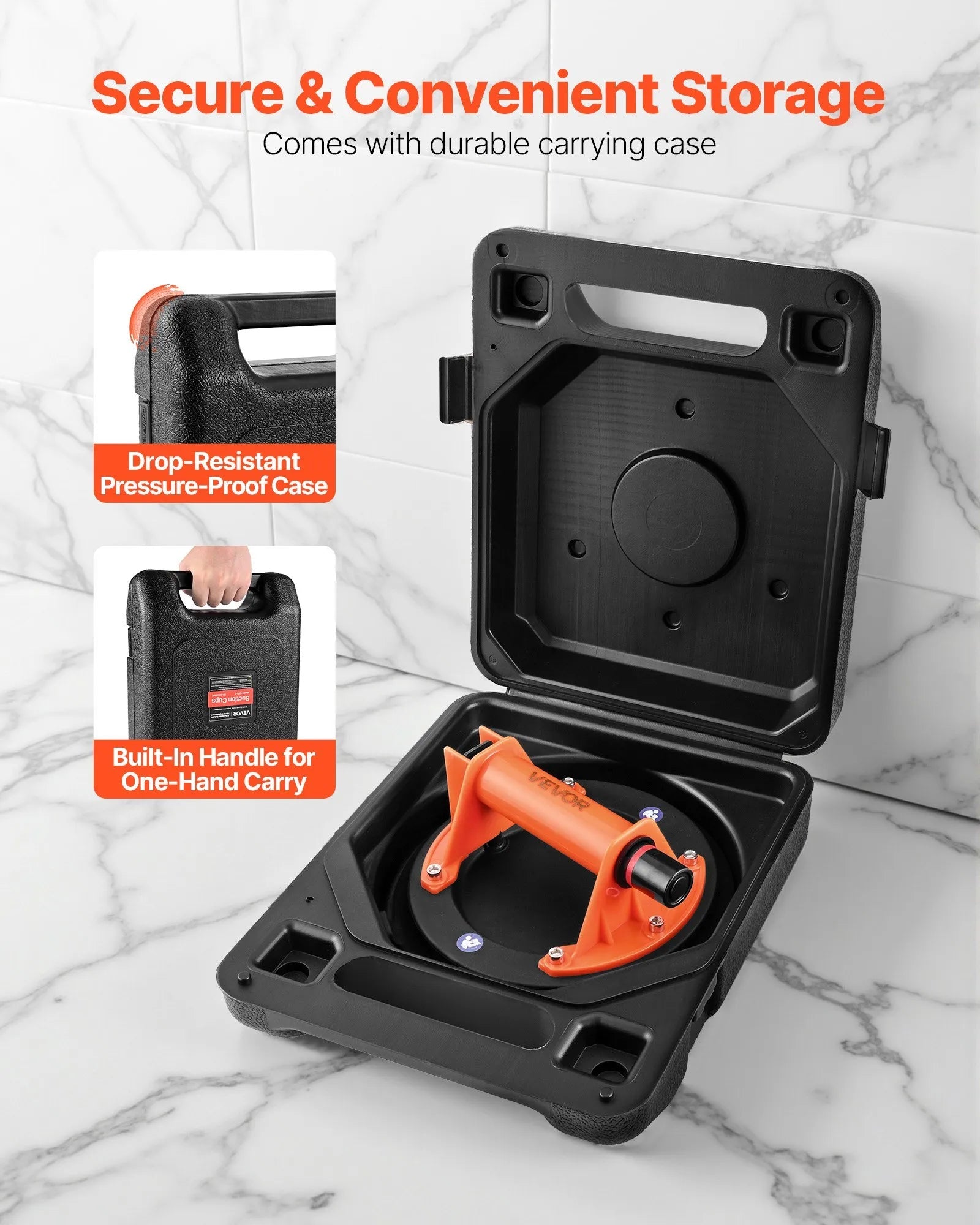 VEVOR Vacuum Suction Cup, 8-Inch Vacuum Glass Lifter with ABS Handle, 400 lbs Max Lifting Capacity Tile Suction Cup Tool with Carrying Case for Lifting Large Tile, Granite, Drywall, Windows (1-Pack) 