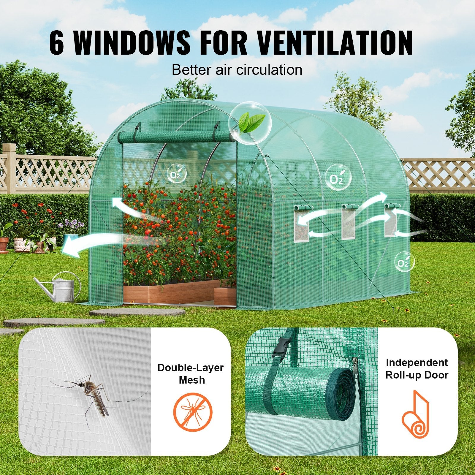 VEVOR Walk-in Tunnel Greenhouse 11.32x6.4x6.3ft Galvanized Frame PE Cover Green 