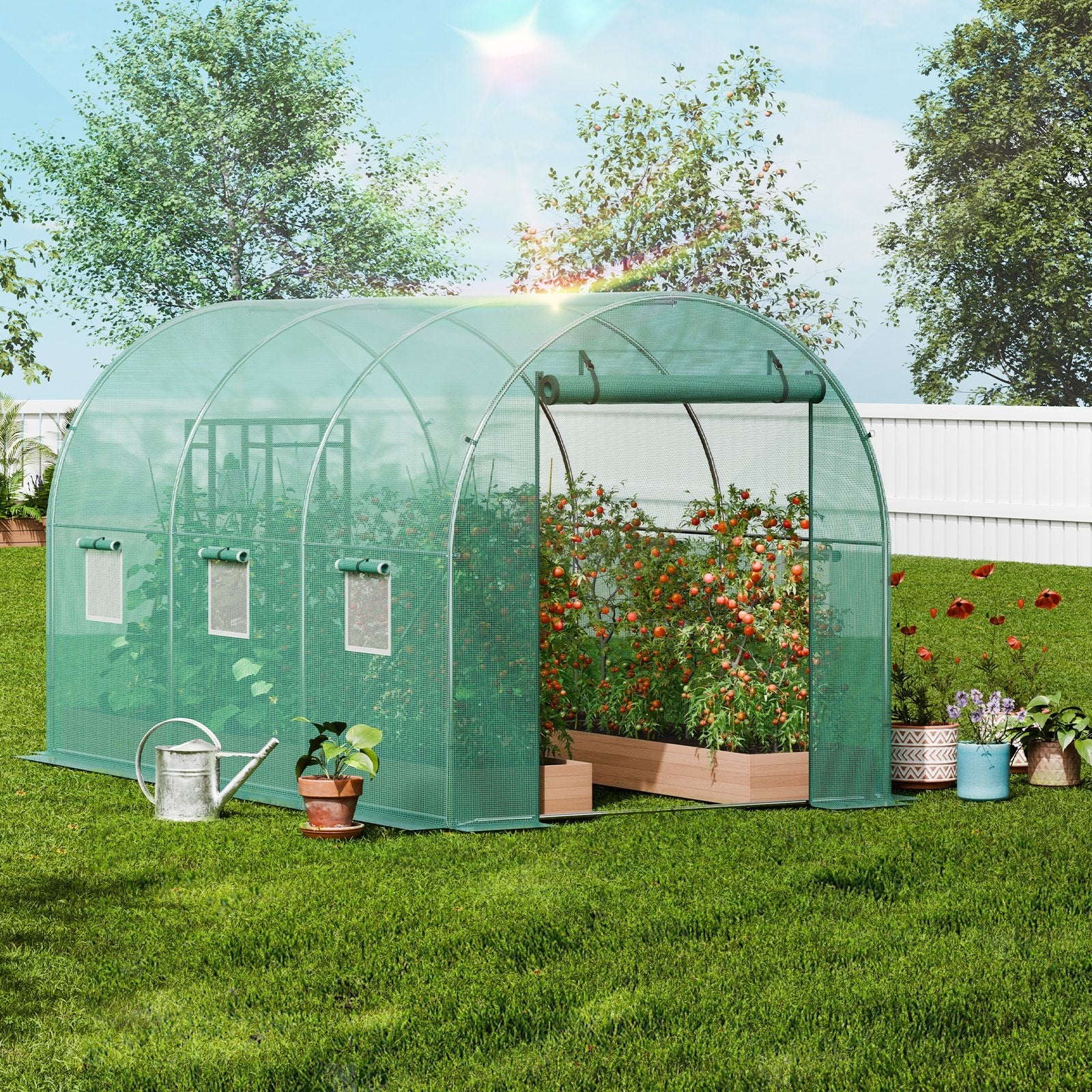 VEVOR Walk-in Tunnel Greenhouse 11.32x6.4x6.3ft Galvanized Frame PE Cover Green 