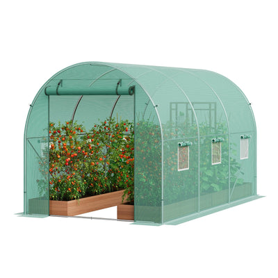 VEVOR Walk-in Tunnel Greenhouse 11.32x6.4x6.3ft Galvanized Frame PE Cover Green 