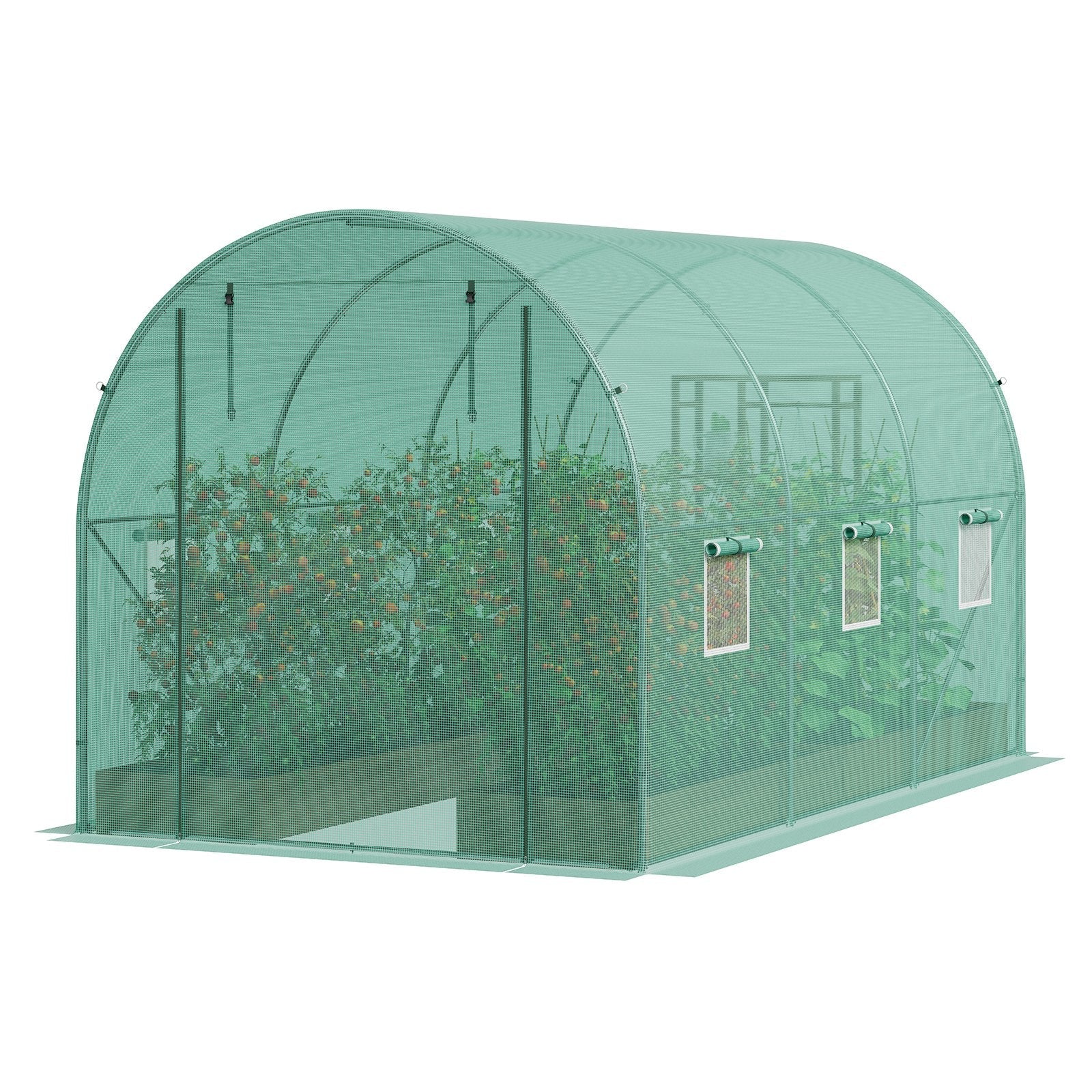 VEVOR Walk-in Tunnel Greenhouse 11.32x6.4x6.3ft Galvanized Frame PE Cover Green 