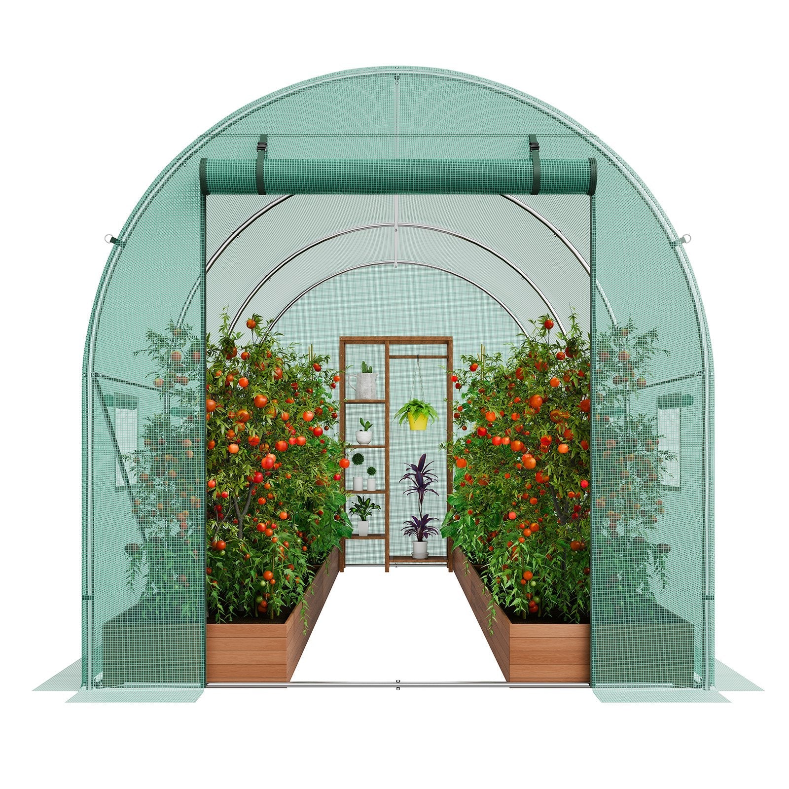 VEVOR Walk-in Tunnel Greenhouse 11.32x6.4x6.3ft Galvanized Frame PE Cover Green 