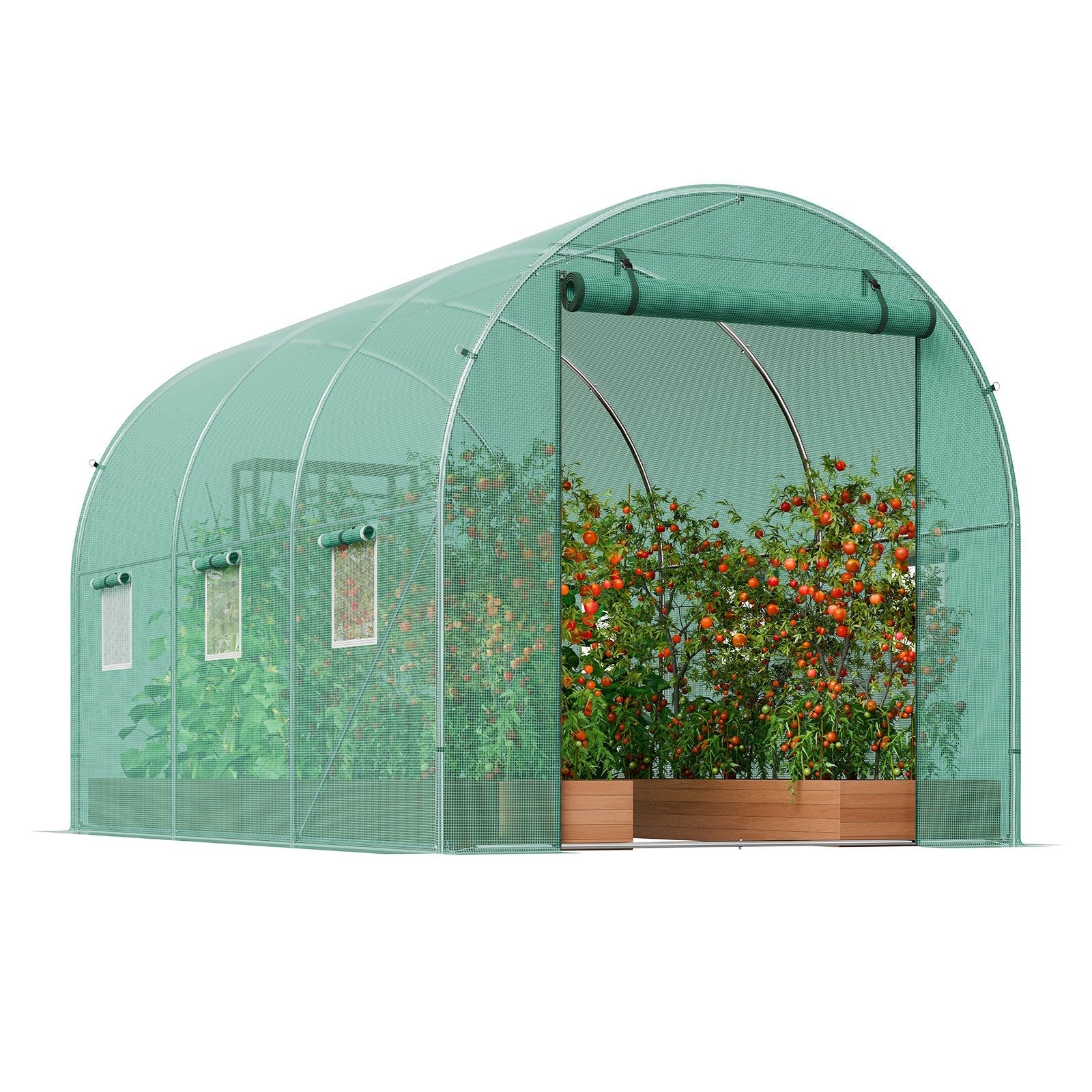 VEVOR Walk-in Tunnel Greenhouse 11.32x6.4x6.3ft Galvanized Frame PE Cover Green 