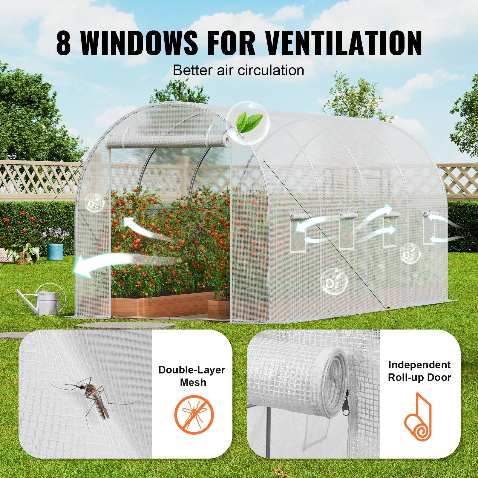 VEVOR Walk-in Tunnel Greenhouse 14.6x6.36x6.3ft Galvanized Frame PE Cover White 