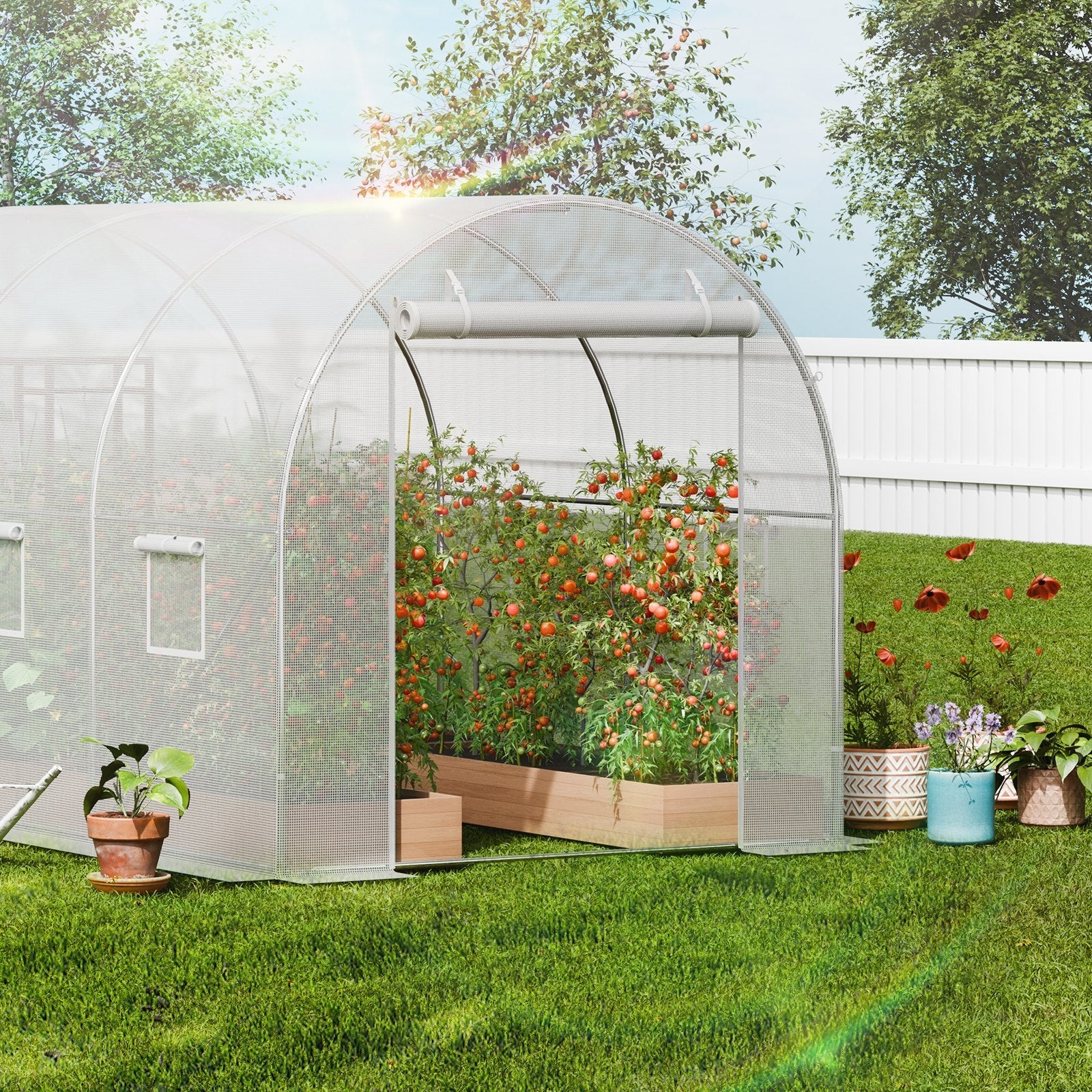 VEVOR Walk-in Tunnel Greenhouse 14.6x6.36x6.3ft Galvanized Frame PE Cover White 