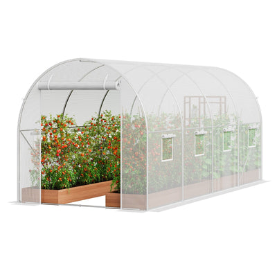 VEVOR Walk-in Tunnel Greenhouse 14.6x6.36x6.3ft Galvanized Frame PE Cover White 