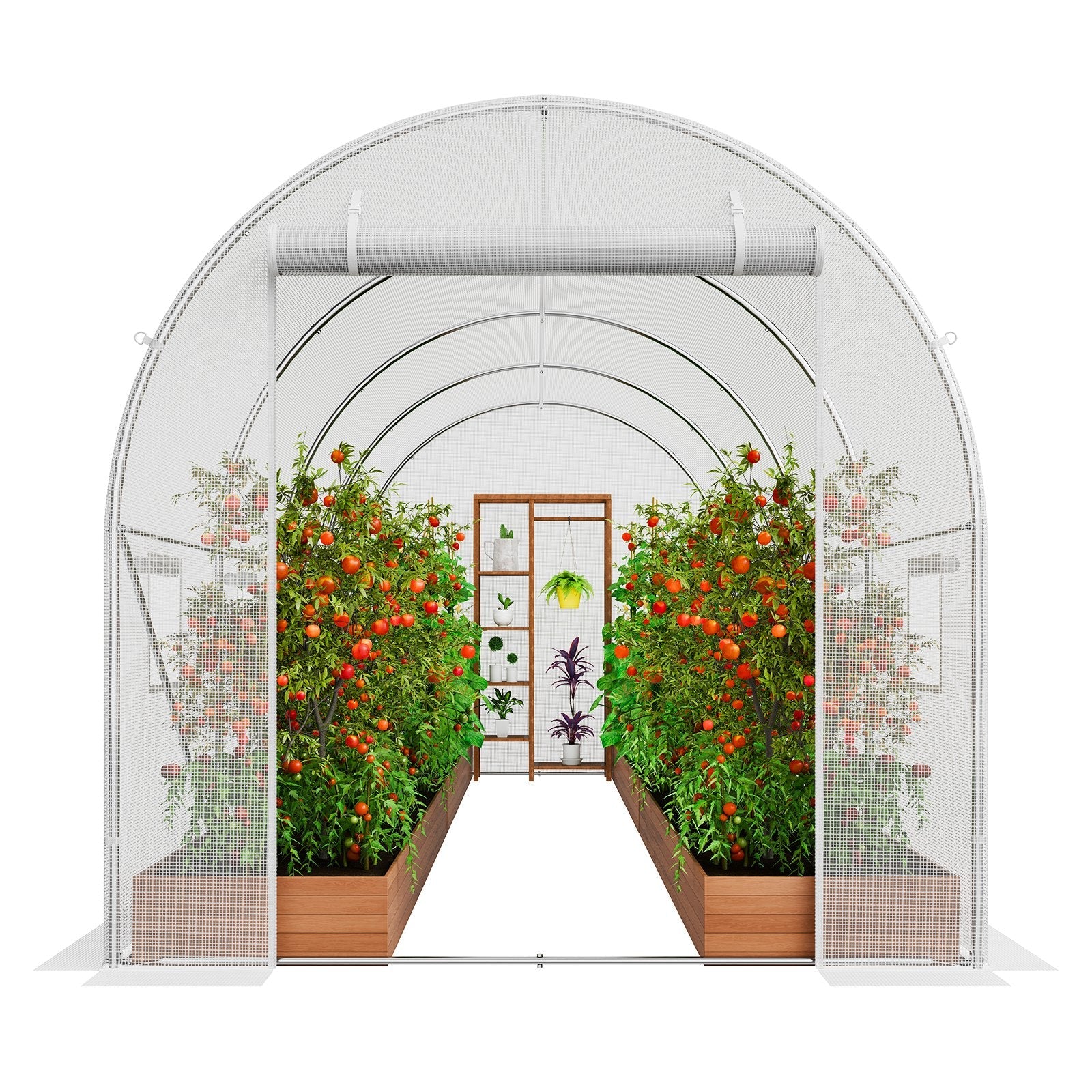 VEVOR Walk-in Tunnel Greenhouse 14.6x6.36x6.3ft Galvanized Frame PE Cover White 