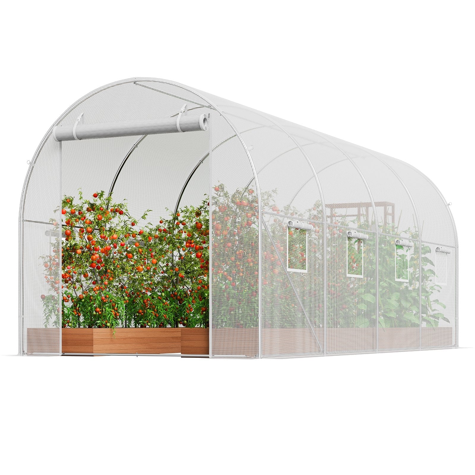 VEVOR Walk-in Tunnel Greenhouse 14.6x6.36x6.3ft Galvanized Frame PE Cover White 