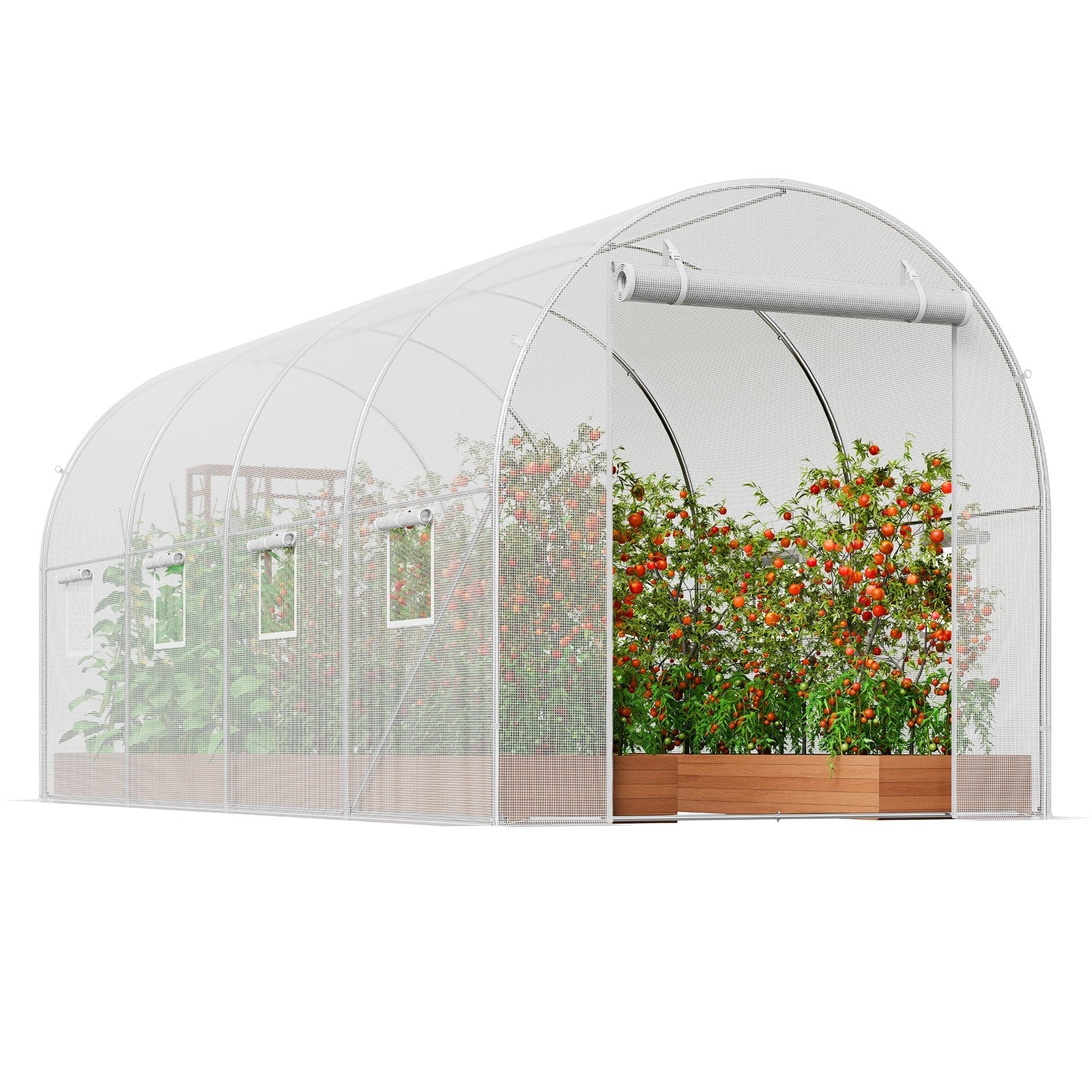 VEVOR Walk-in Tunnel Greenhouse 14.6x6.36x6.3ft Galvanized Frame PE Cover White 