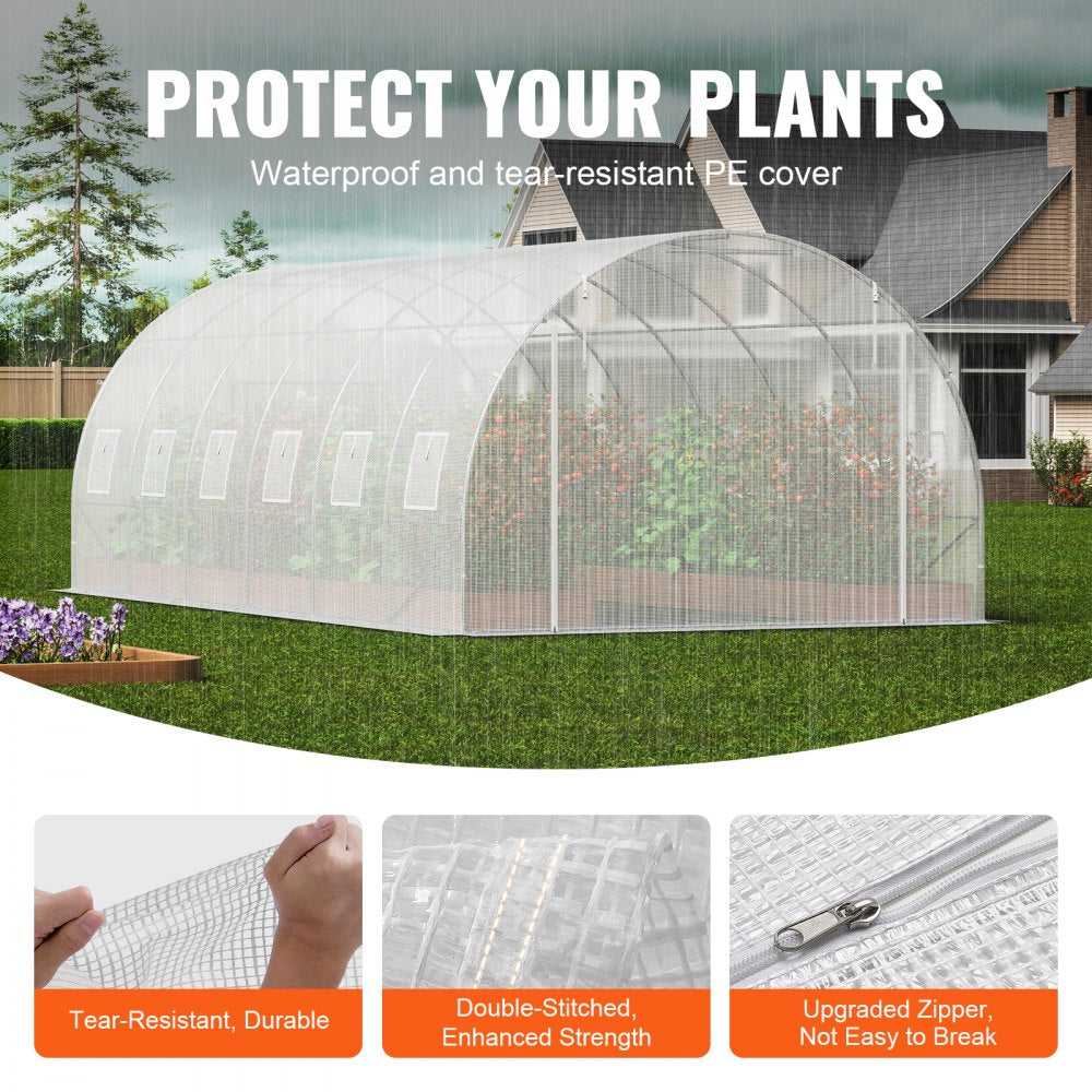 VEVOR Walk-in Tunnel Greenhouse 19.36x9.68x6.5ft Galvanized Frame PE Cover White 