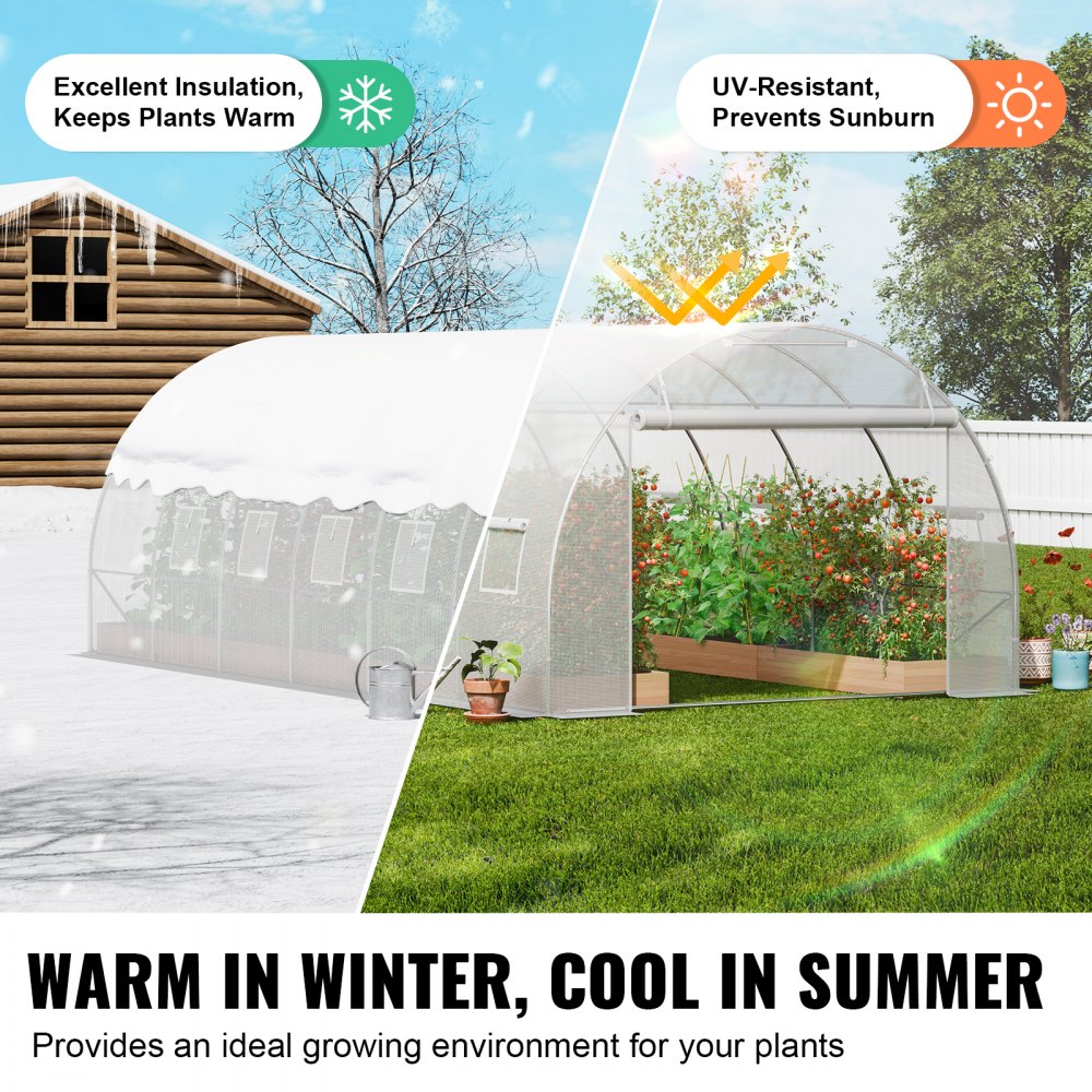 VEVOR Walk-in Tunnel Greenhouse 19.36x9.68x6.5ft Galvanized Frame PE Cover White 
