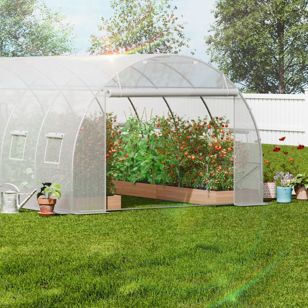 VEVOR Walk-in Tunnel Greenhouse 19.36x9.68x6.5ft Galvanized Frame PE Cover White 