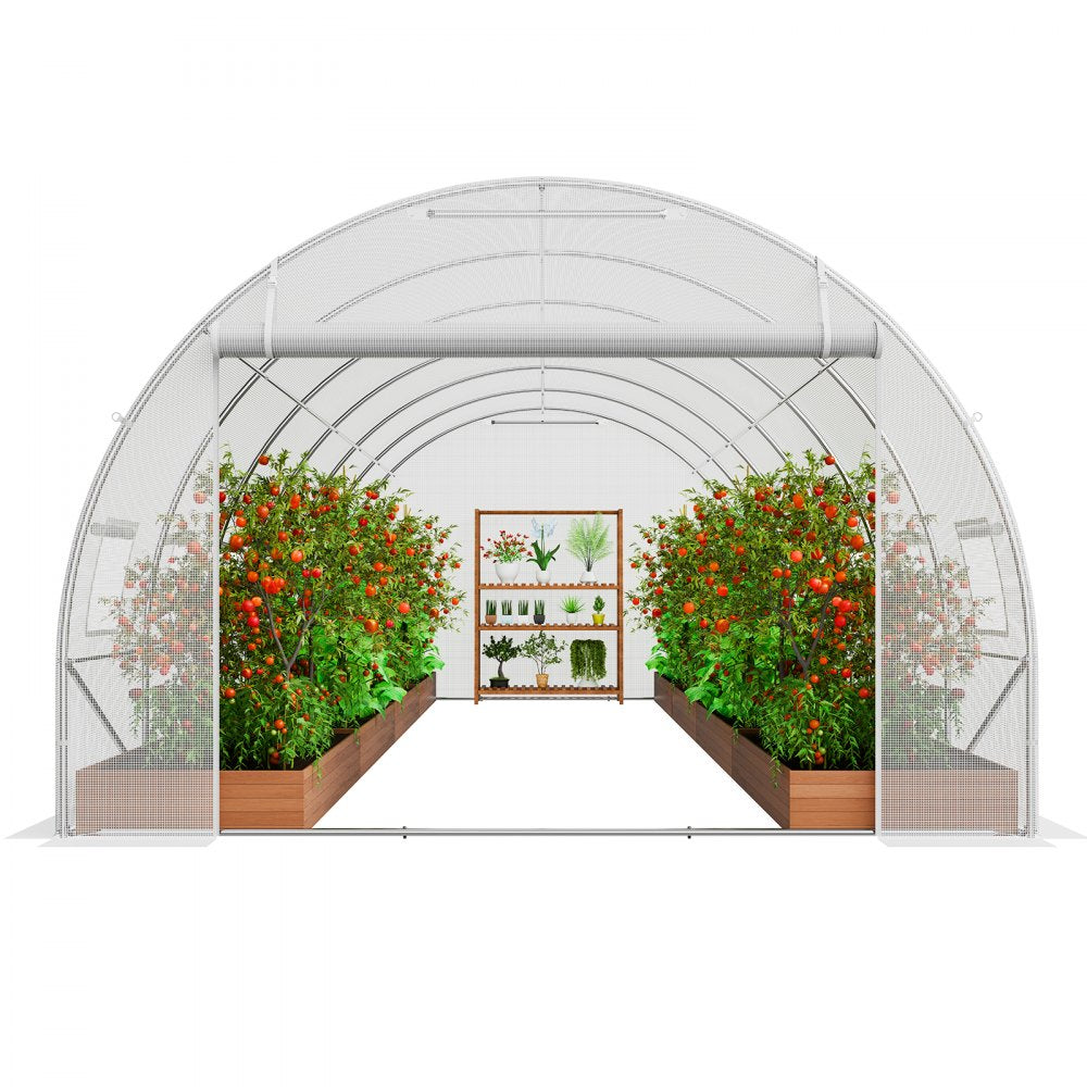 VEVOR Walk-in Tunnel Greenhouse 19.36x9.68x6.5ft Galvanized Frame PE Cover White 