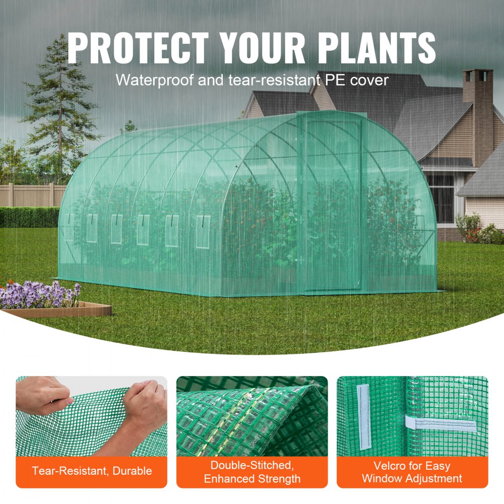 VEVOR Walk-in Tunnel Greenhouse 19.36x9.68x7.4ft Galvanized Frame PE Cover Green 