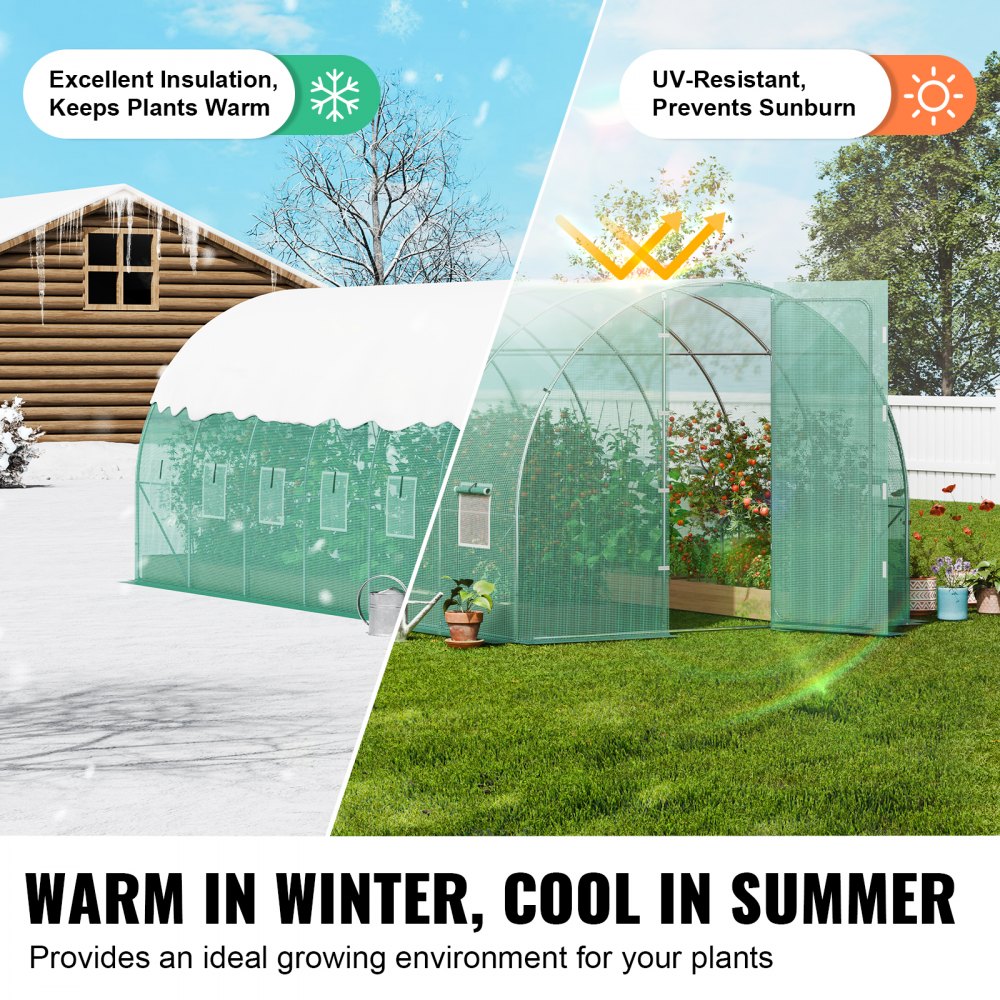 VEVOR Walk-in Tunnel Greenhouse 19.36x9.68x7.4ft Galvanized Frame PE Cover Green 